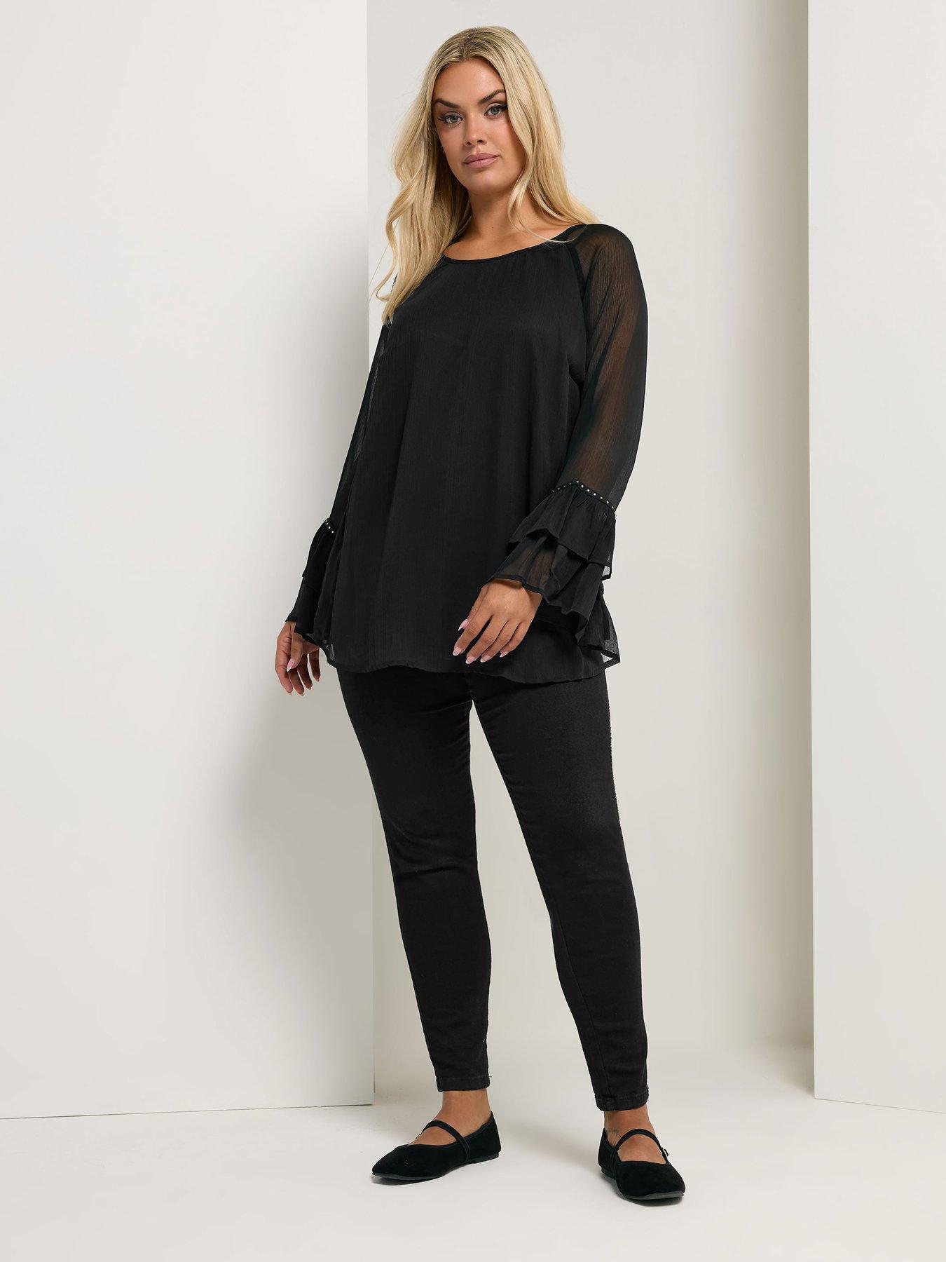 yours-curve-ruffle-sleeve-stud-top-blackback