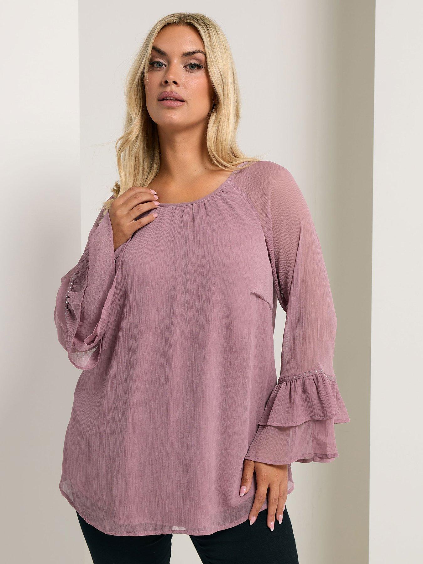 Yours Curve Ruffle Sleeve Stud Top - Purple