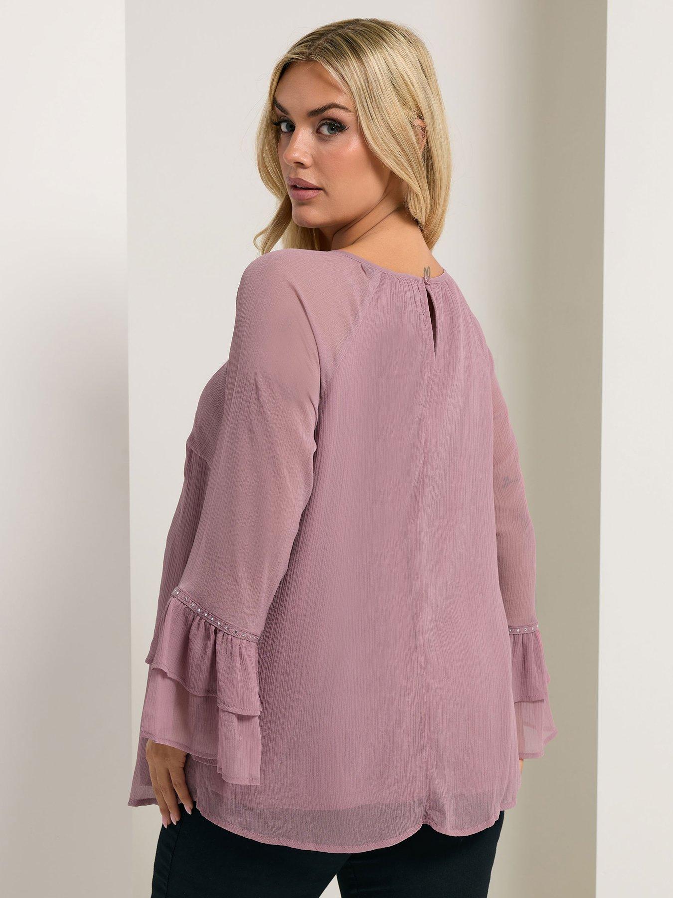yours-curve-ruffle-sleeve-stud-top-purplestillFront