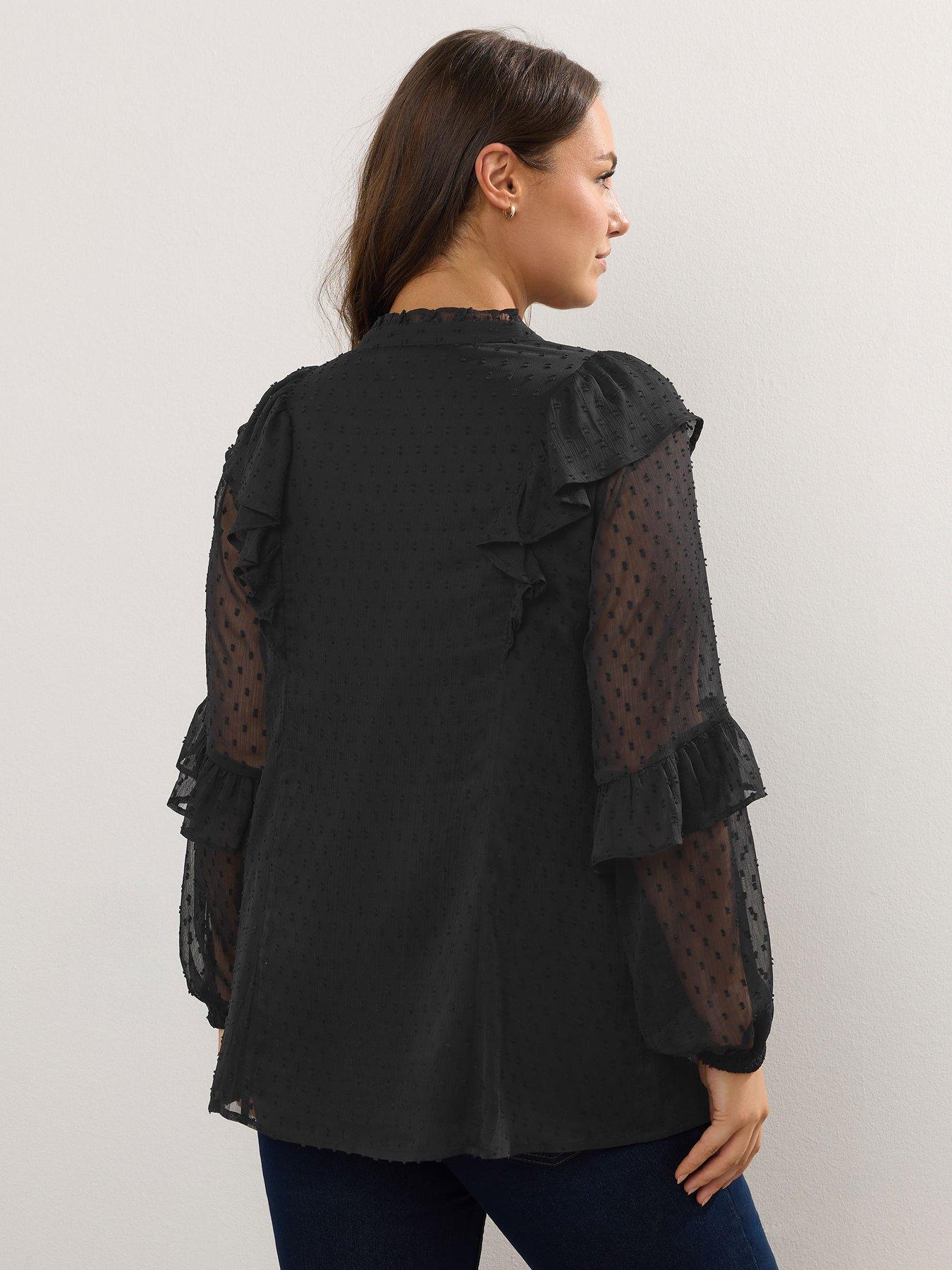 yours-curve-dobby-ruffle-blouse-blackstillFront