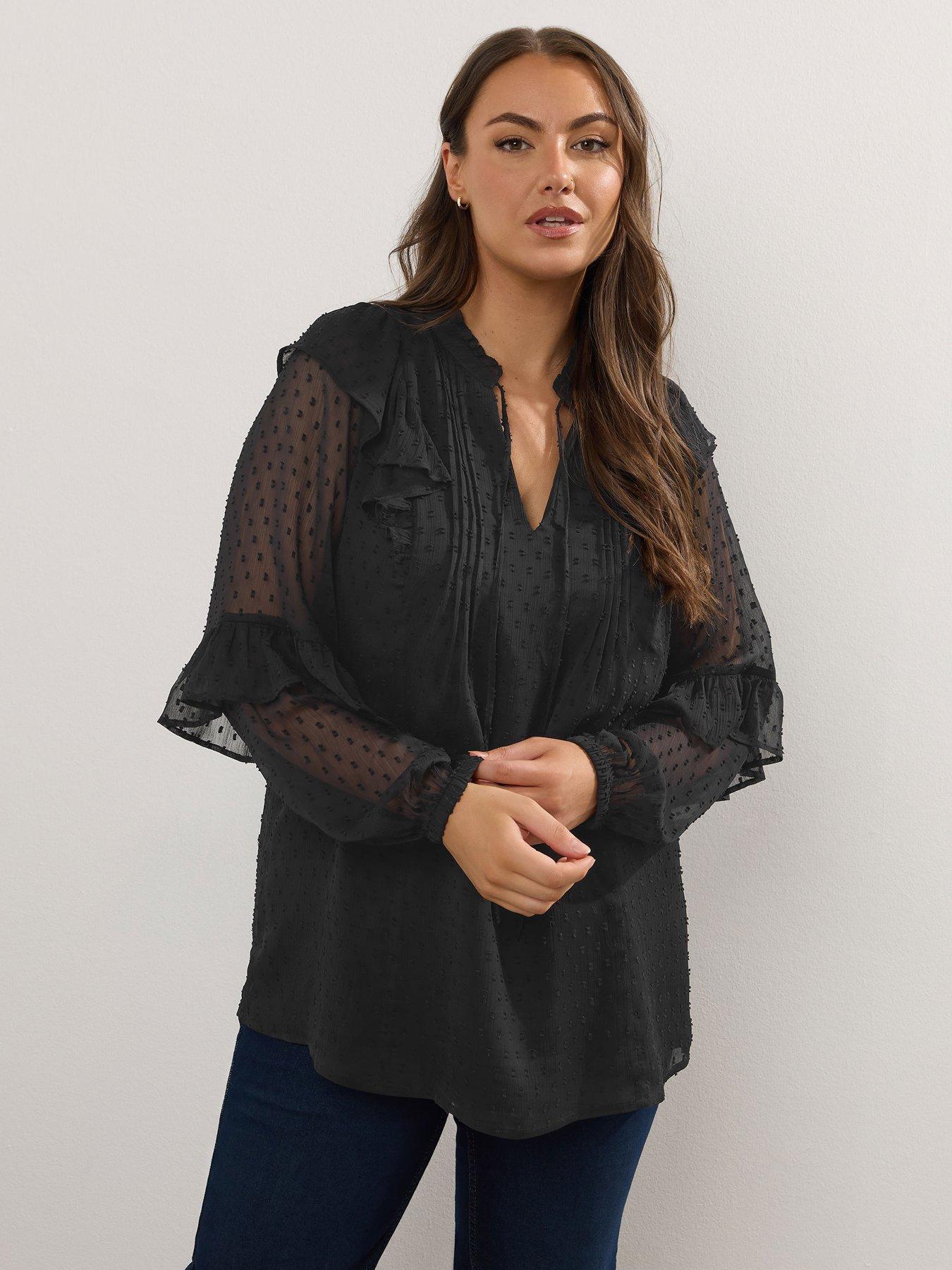 yours-curve-dobby-ruffle-blouse-blackback