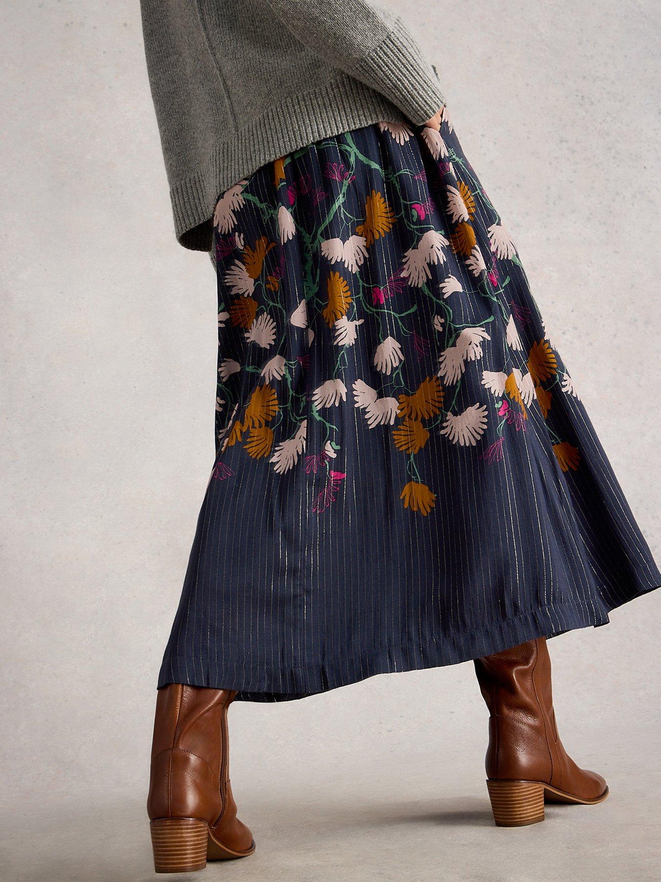 Image 2 of 6 of White Stuff Yuki Metallic Midi Skirt - Blue