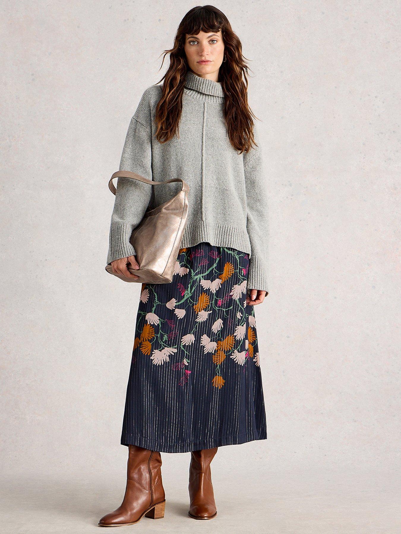 Image 3 of 6 of White Stuff Yuki Metallic Midi Skirt - Blue