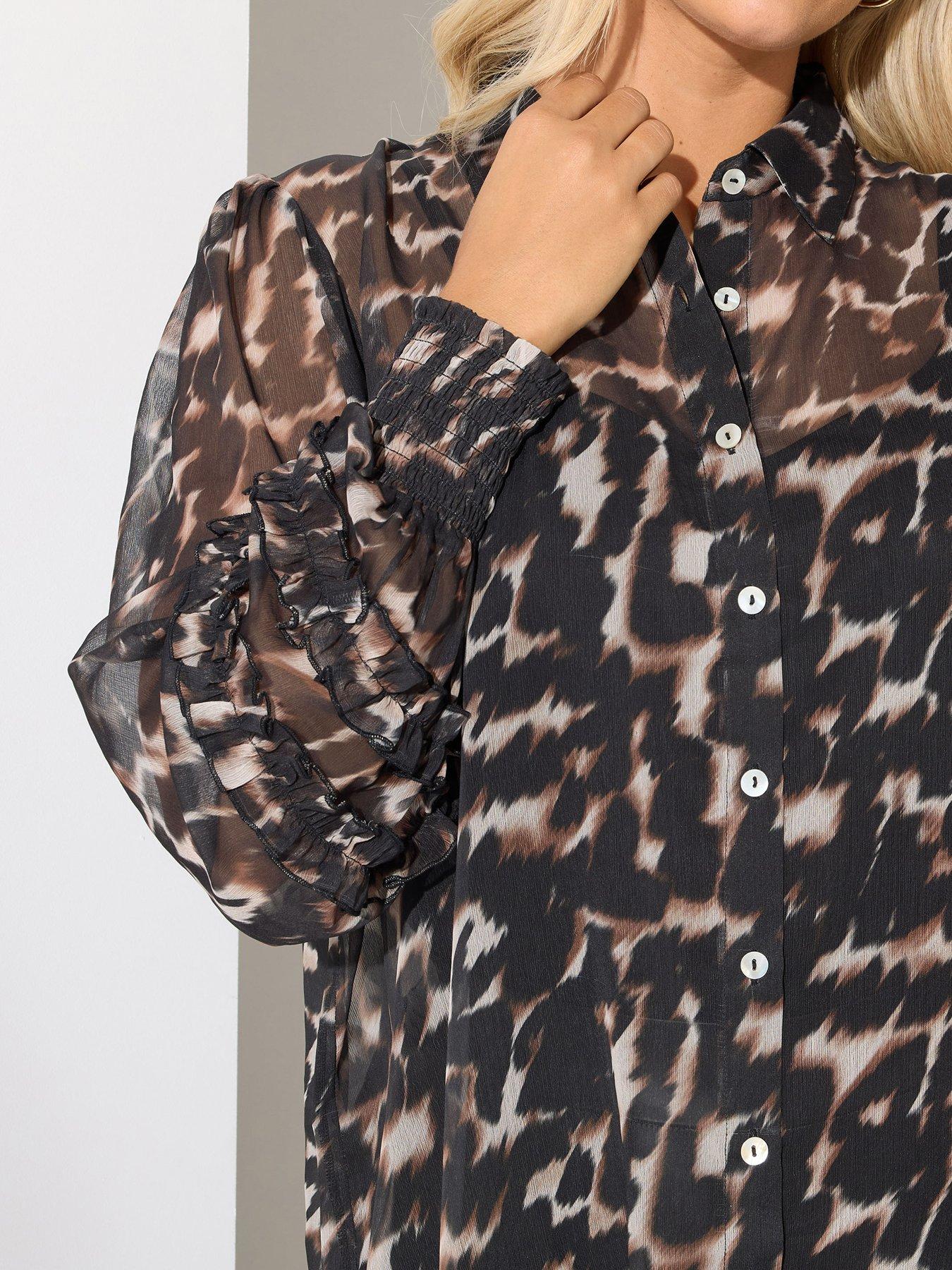 yours-curve-ruffle-cuffed-sleeve-shirt-brownoutfit