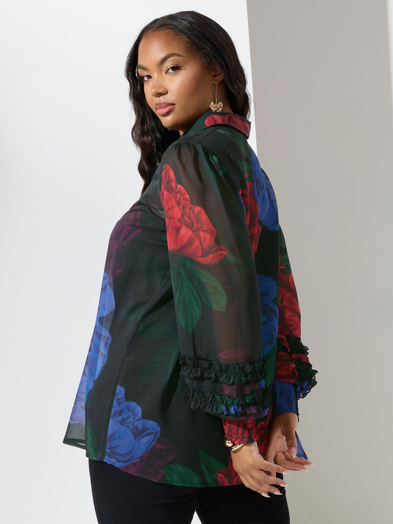 Image 2 of 4 of Yours Curve Ruffle Cuffed Sleeve Shirt - Black