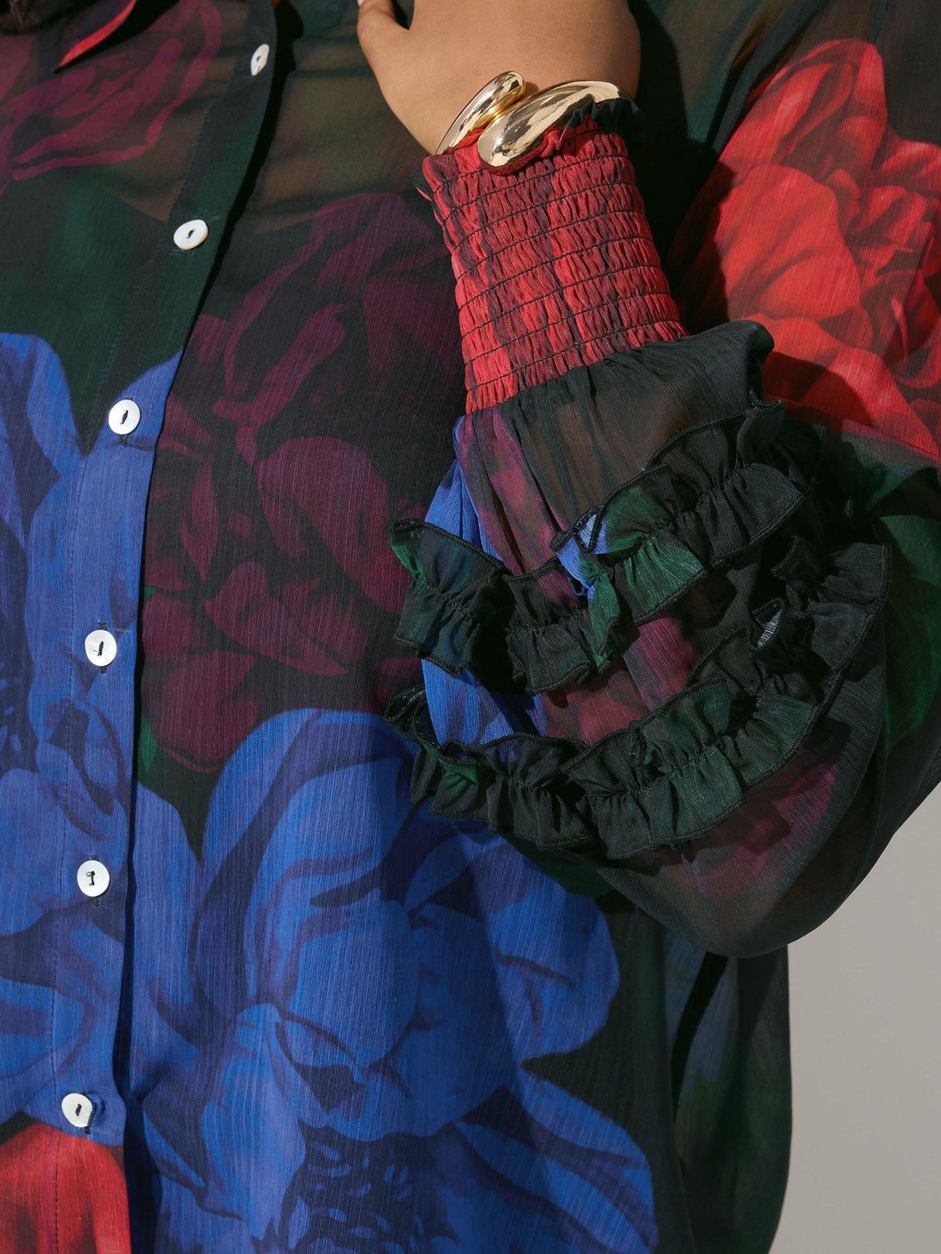 Image 4 of 4 of Yours Curve Ruffle Cuffed Sleeve Shirt - Black