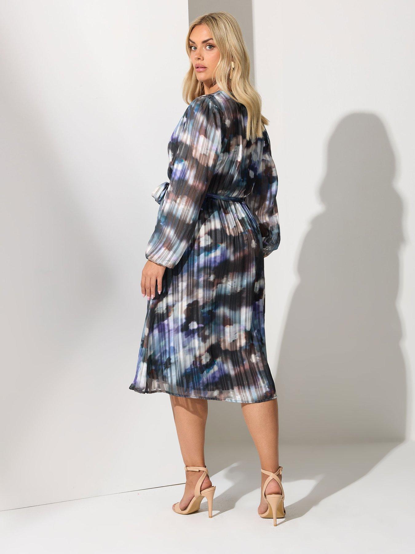 yours-curve-satin-metallic-wrap-dress-bluestillFront