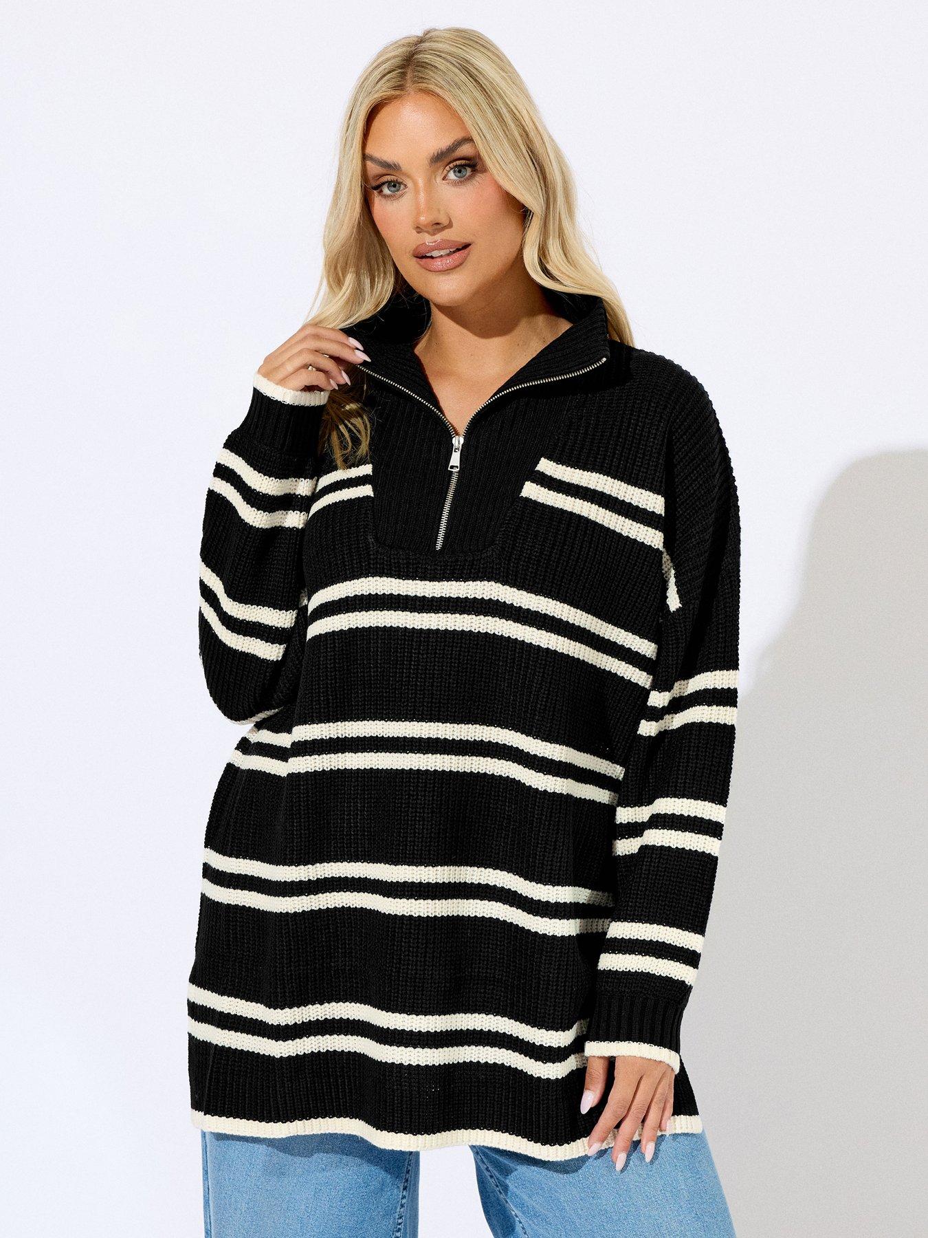 yours-curve-quarter-zip-stripe-jumper-black