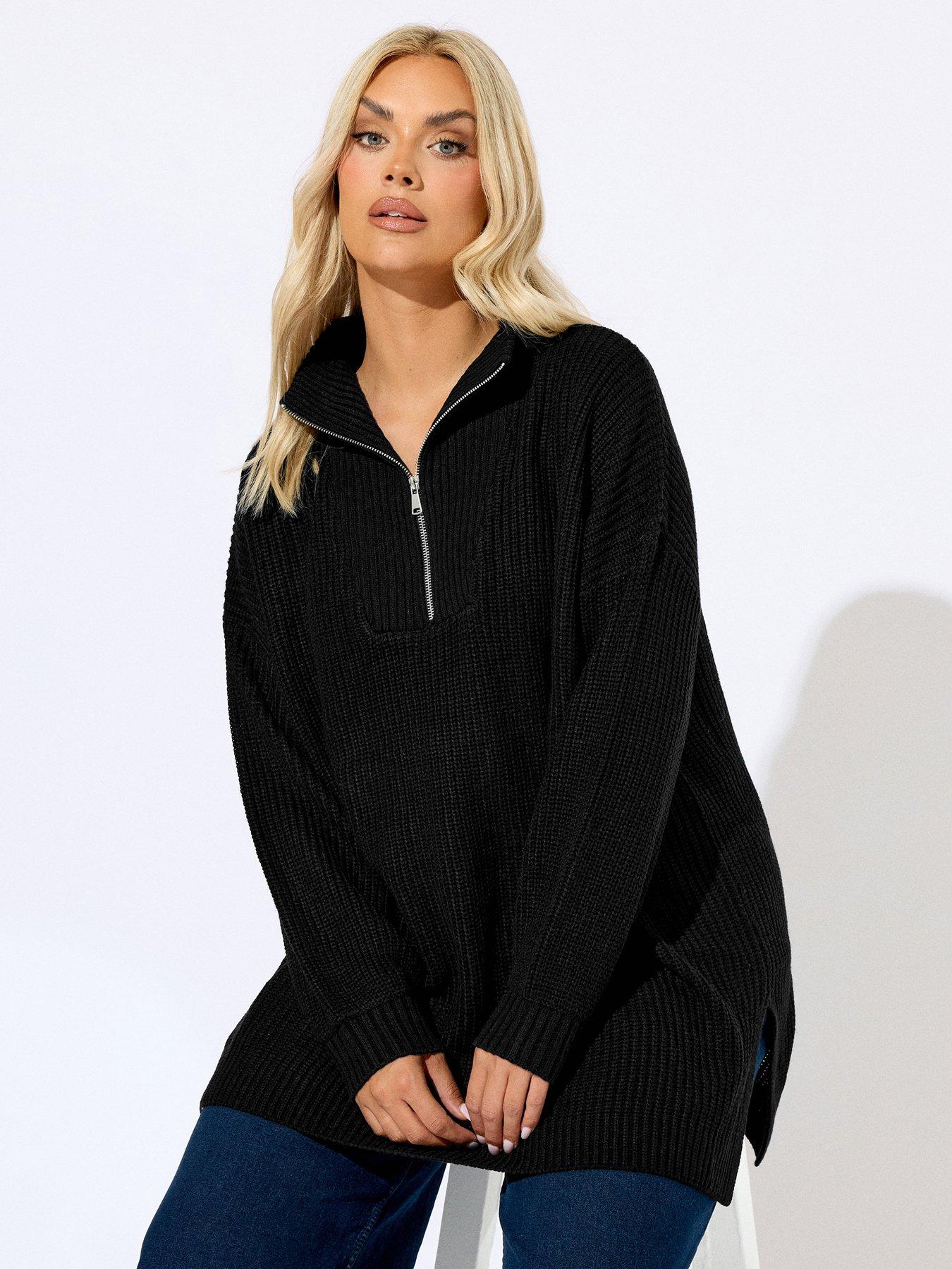 Yours Curve Quarter Zip Jumper - Black
