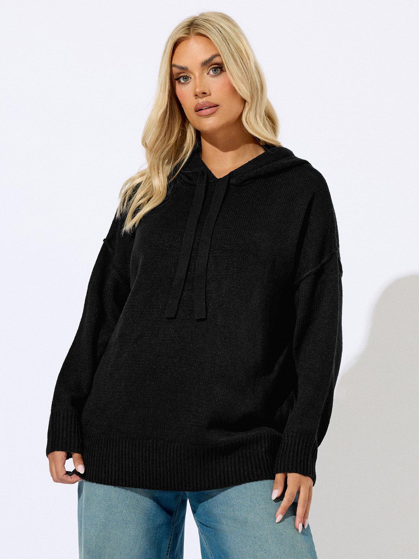 Image 1 of 4 of Yours Curve Hooded Seam Detail Jumper - Black