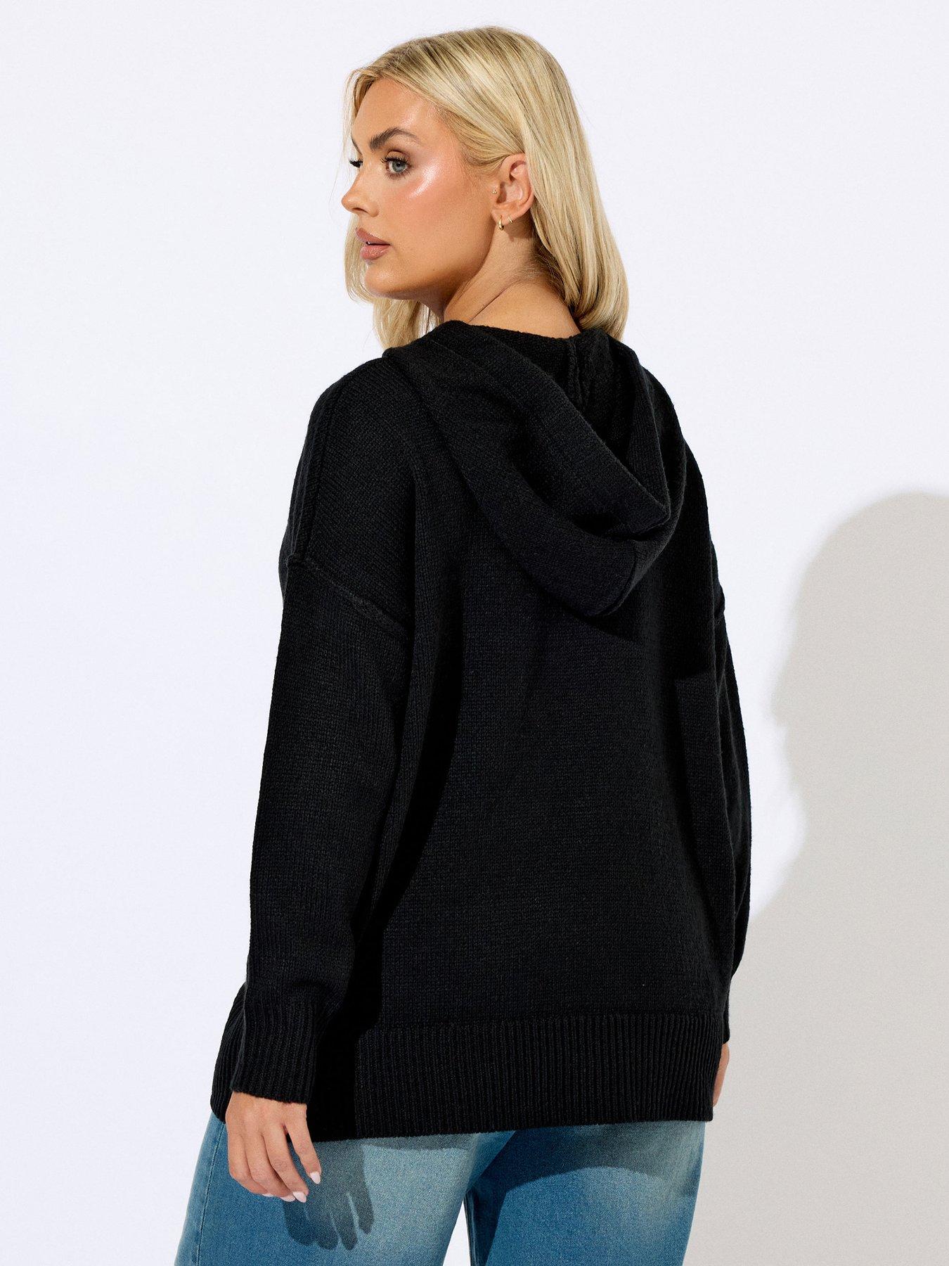 Image 2 of 4 of Yours Curve Hooded Seam Detail Jumper - Black
