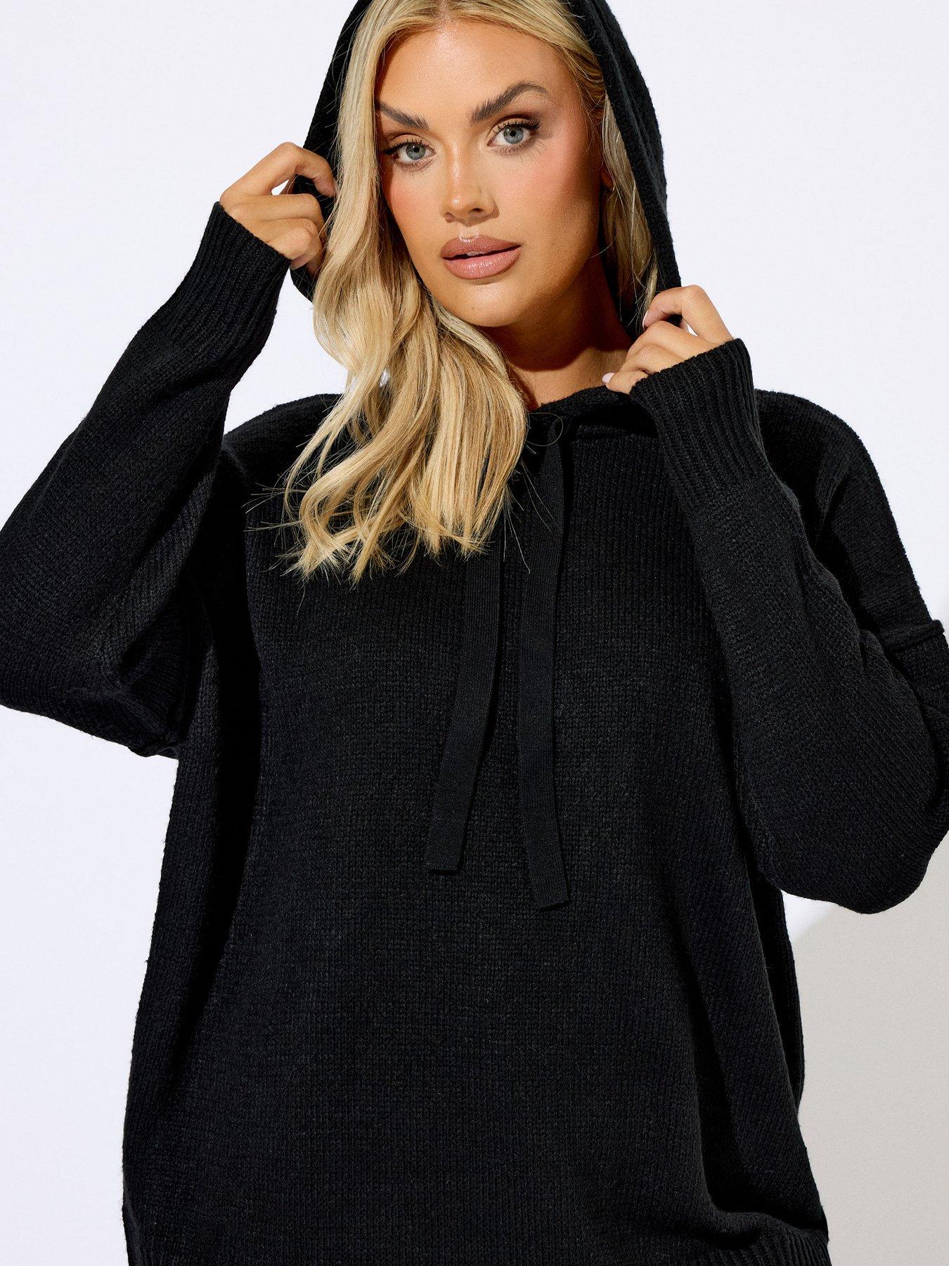 Image 4 of 4 of Yours Curve Hooded Seam Detail Jumper - Black
