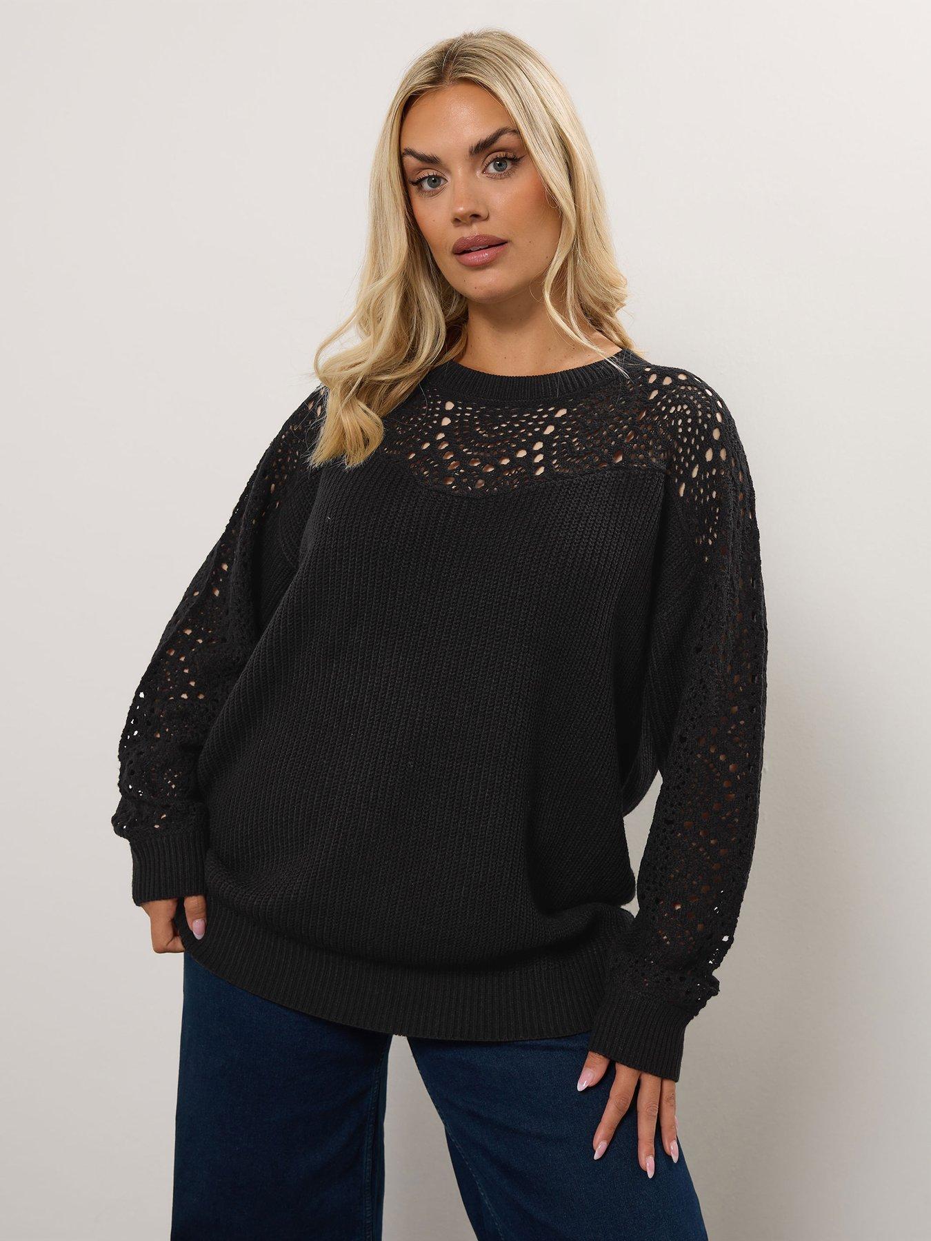 yours-curve-open-stitch-pointelle-jumper-blackfront