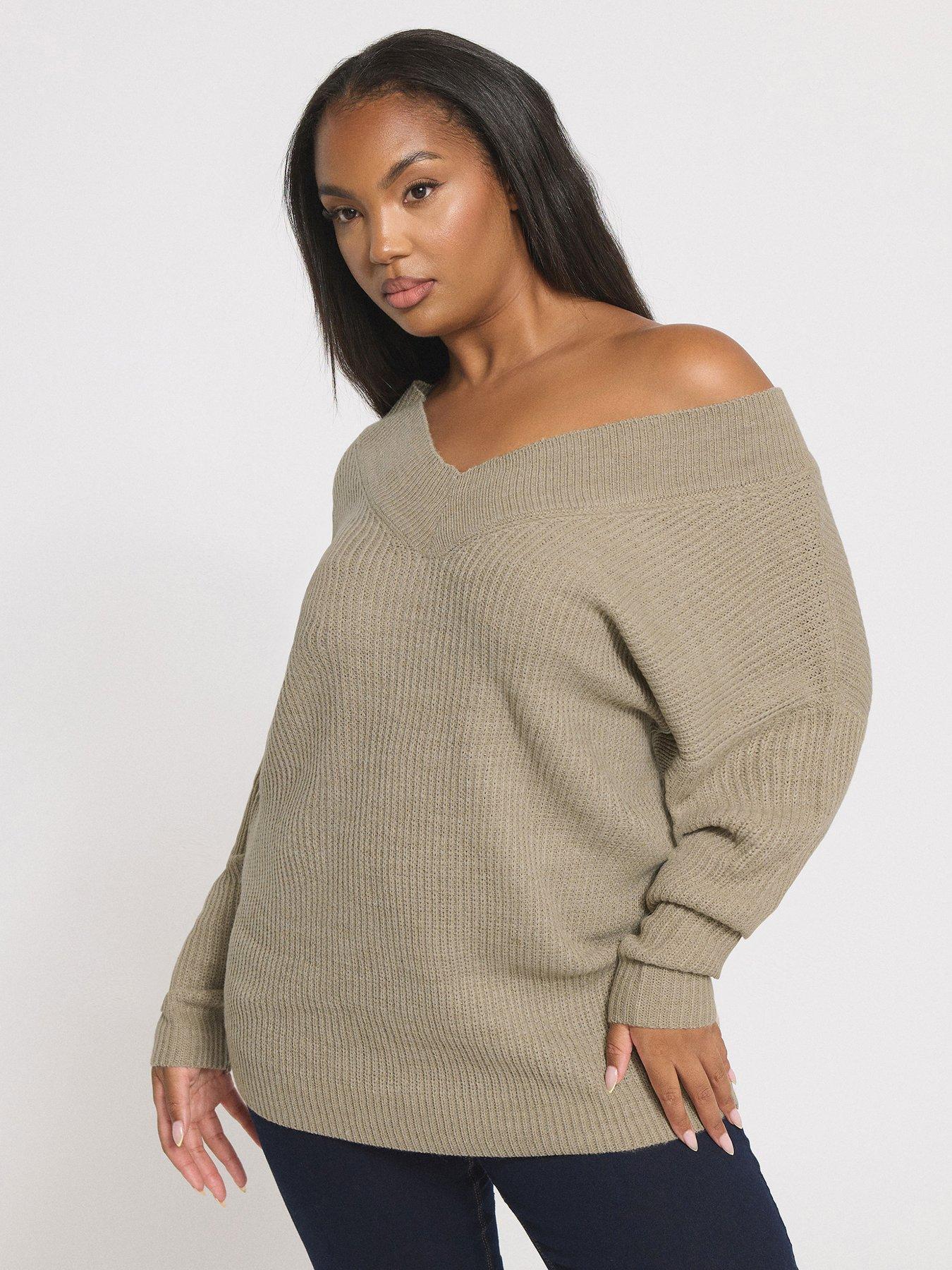 Yours Curve Double V Jumper - Natural