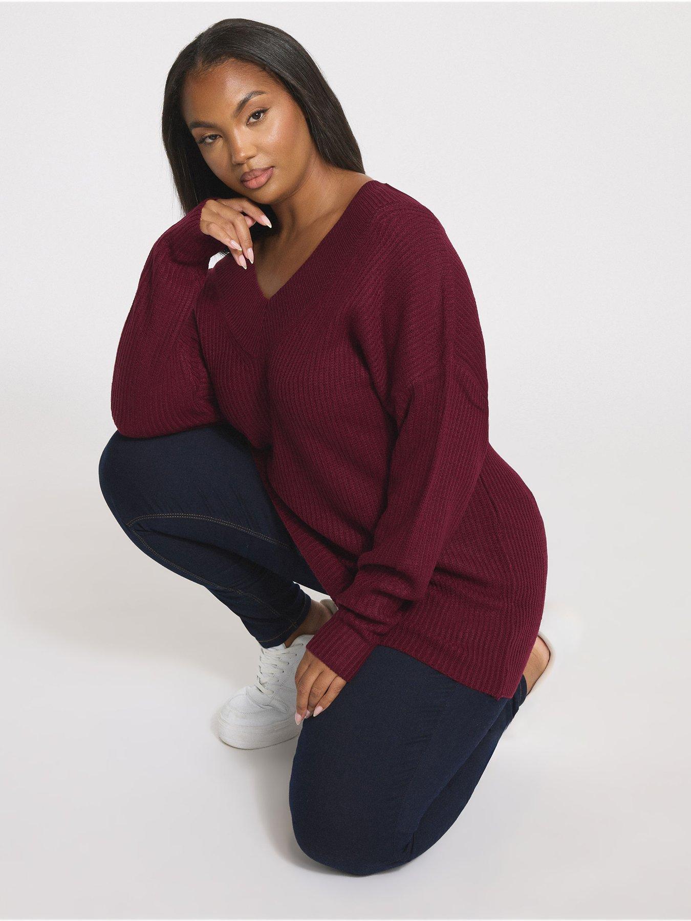 Yours Curve Double V Jumper - Red