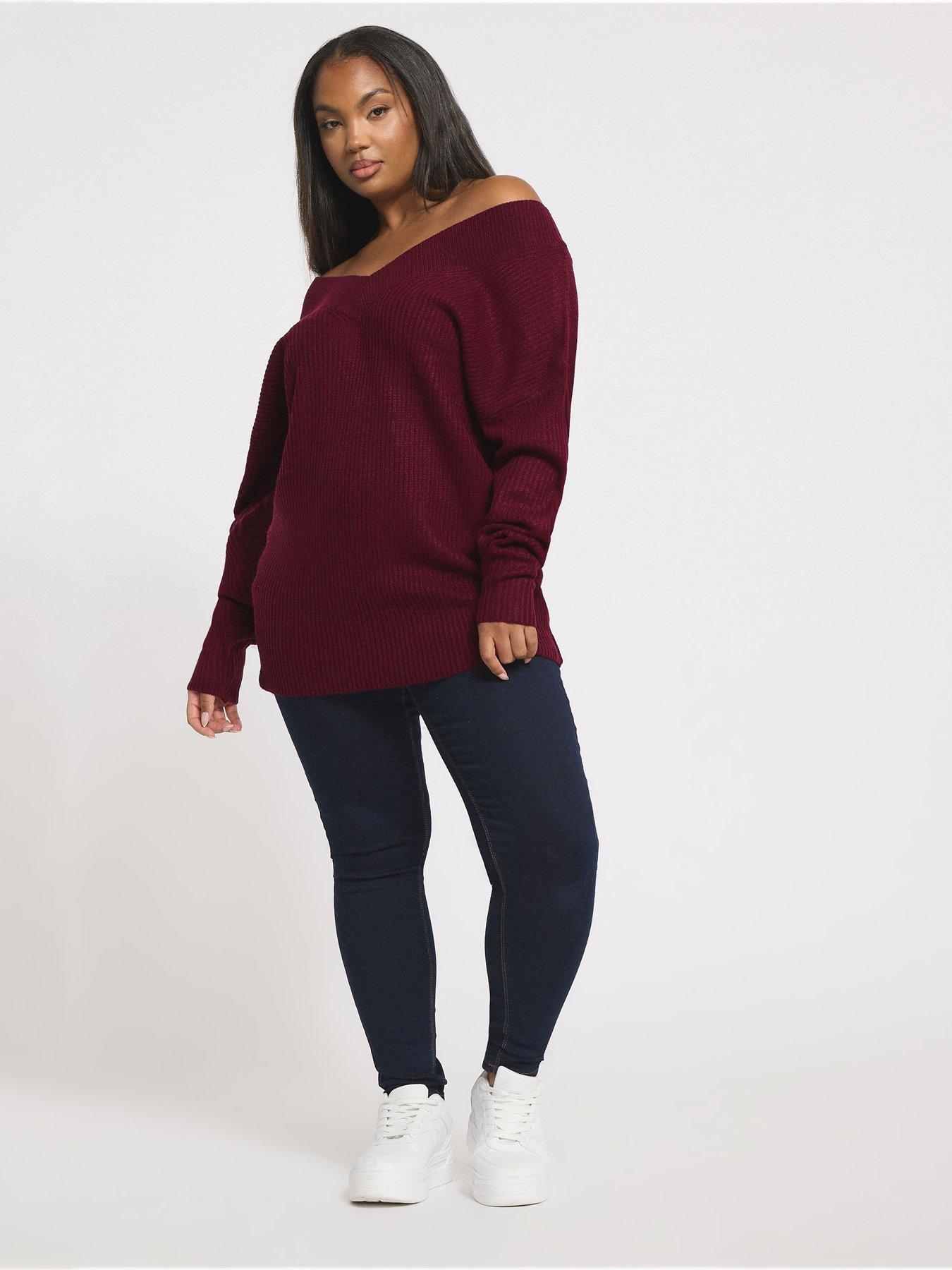 Image 3 of 4 of Yours Curve Double V Jumper - Red