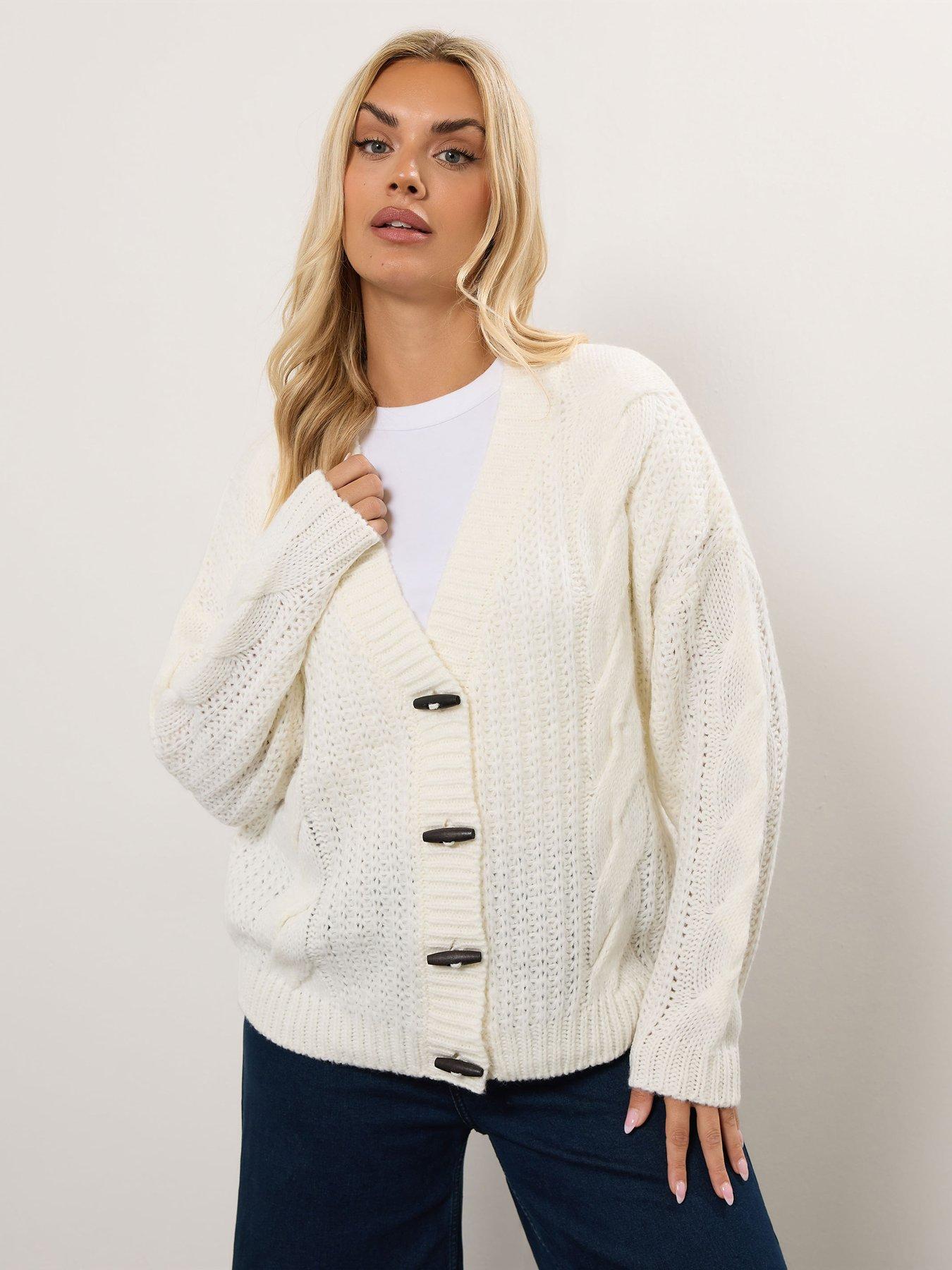 Yours Curve Chunky Cable Cardigan - Ivory