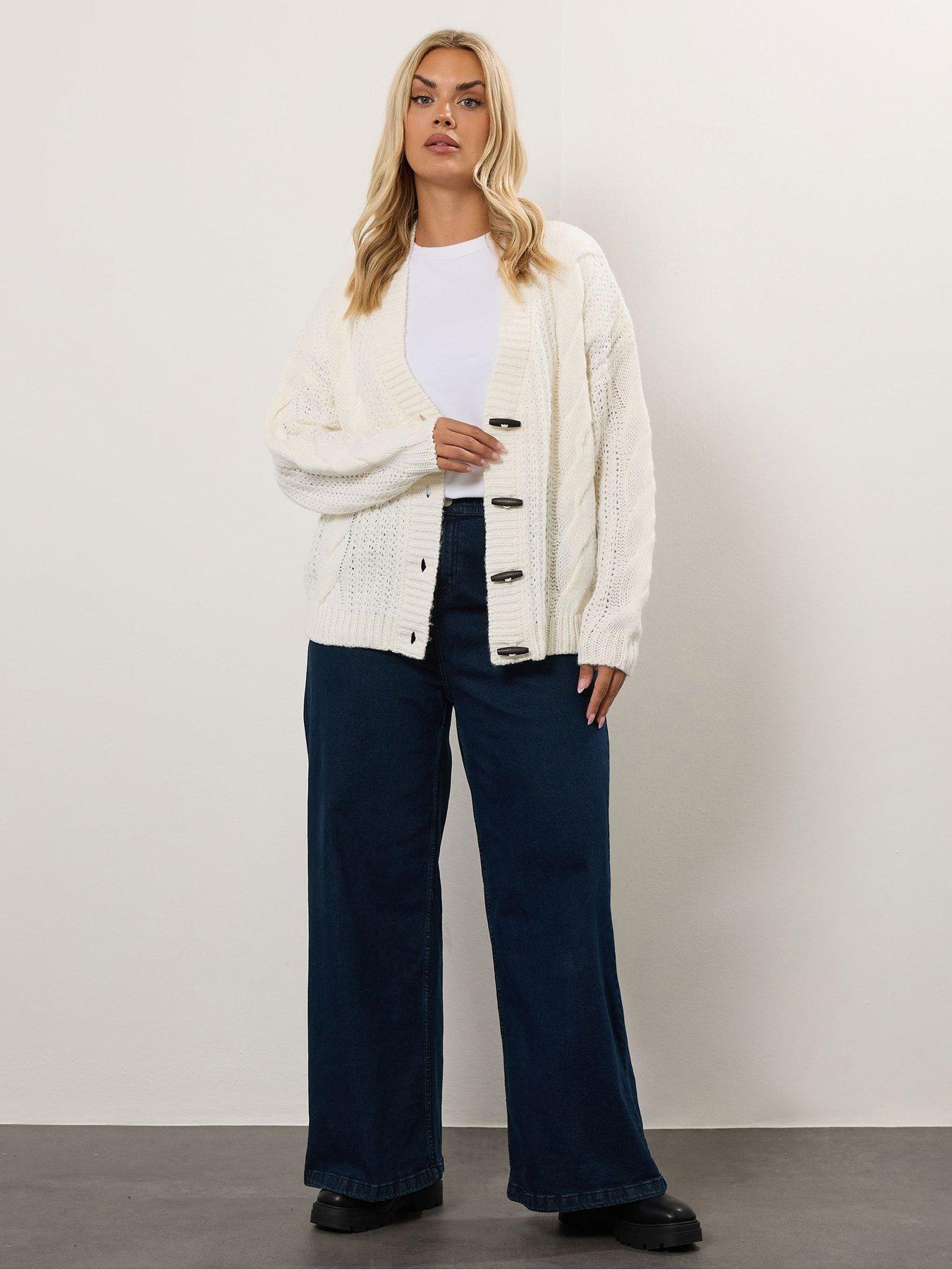 Image 3 of 4 of Yours Curve Chunky Cable Cardigan - Ivory