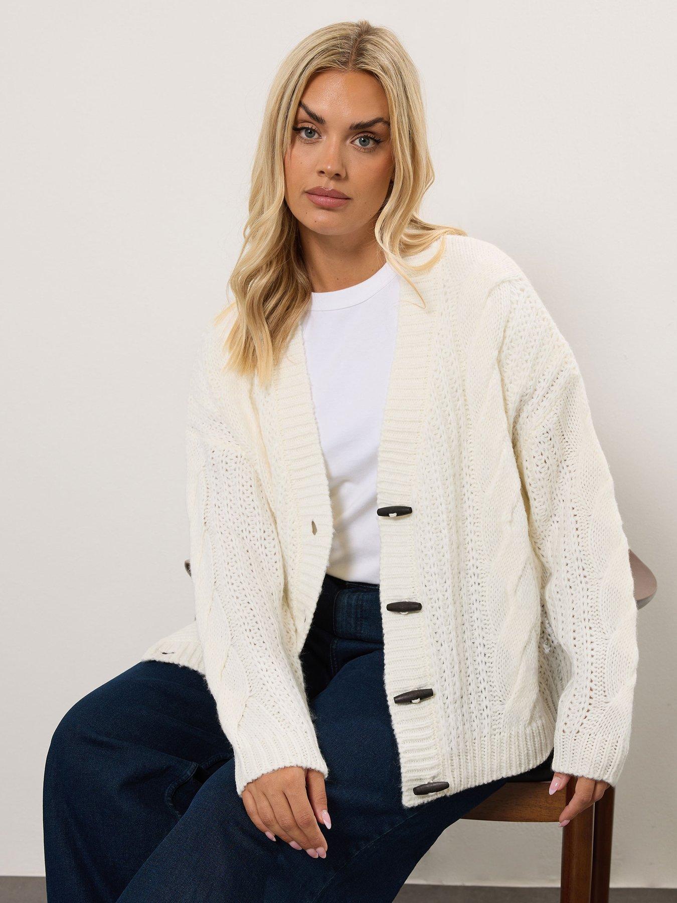 Image 4 of 4 of Yours Curve Chunky Cable Cardigan - Ivory