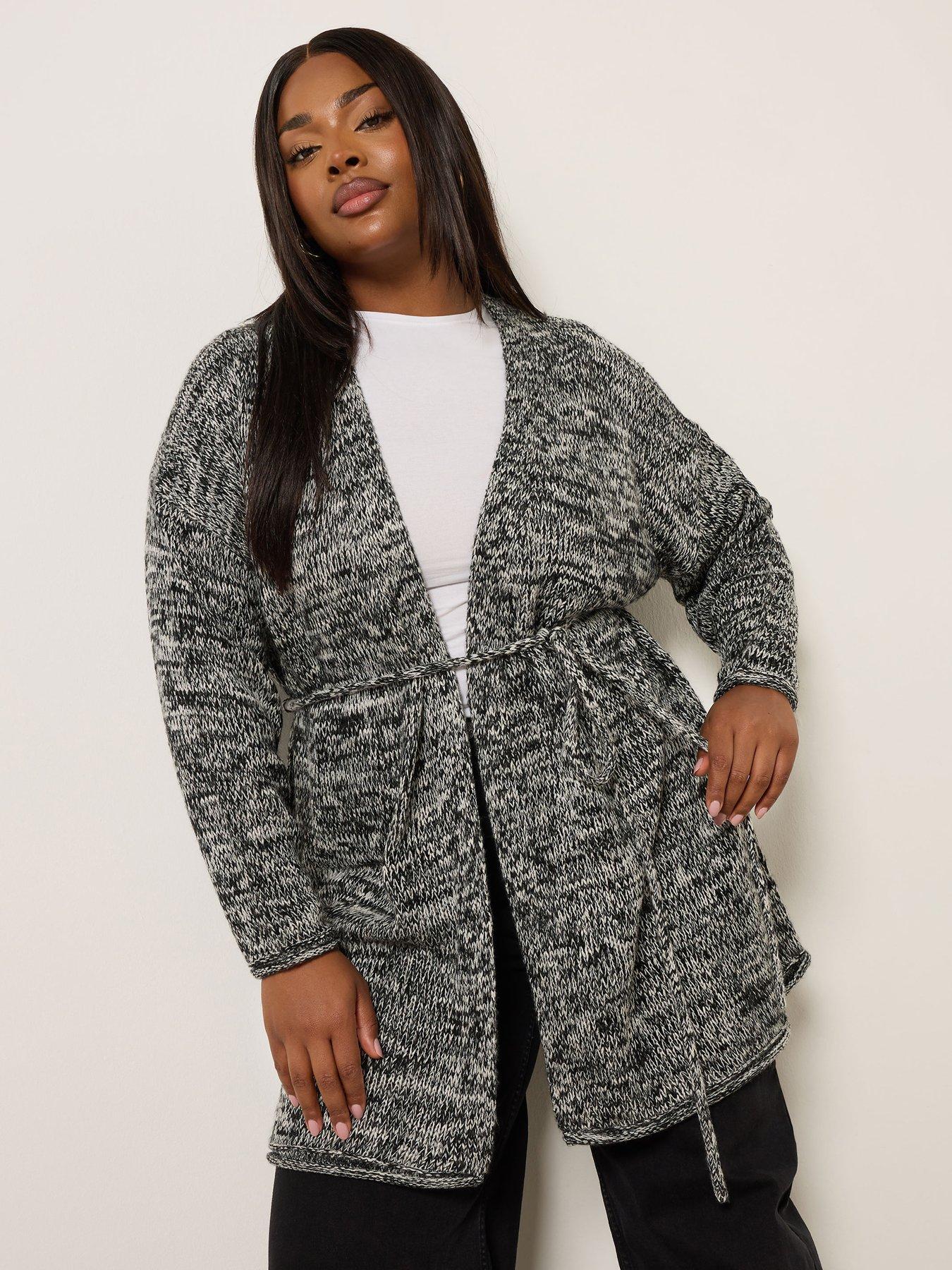 Yours Curve Twist Belted Cardigan - Black