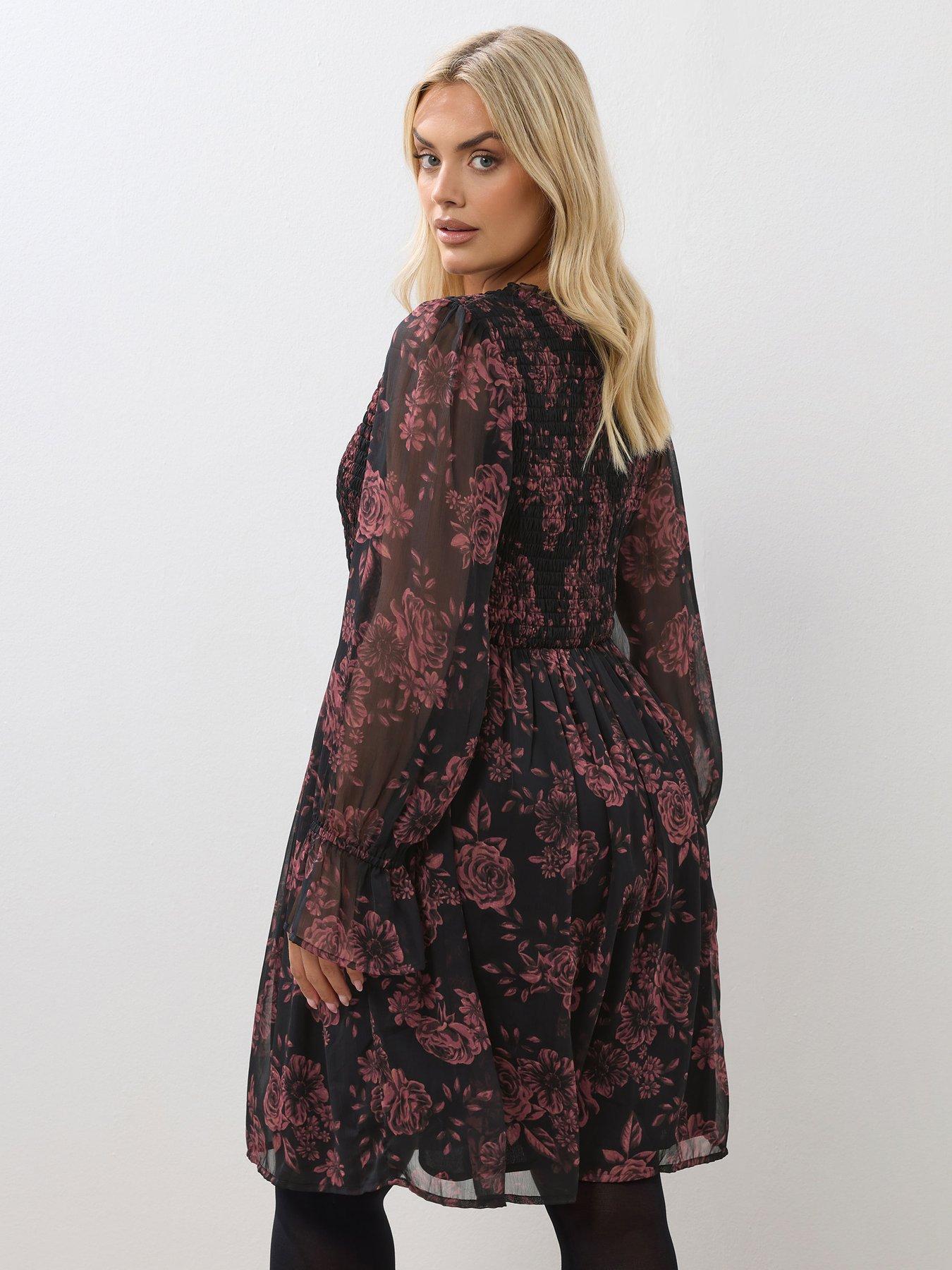 Image 2 of 4 of Yours Curve Shirred Mini Dress - Black
