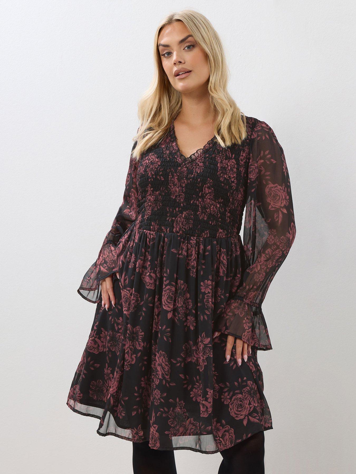 Image 4 of 4 of Yours Curve Shirred Mini Dress - Black