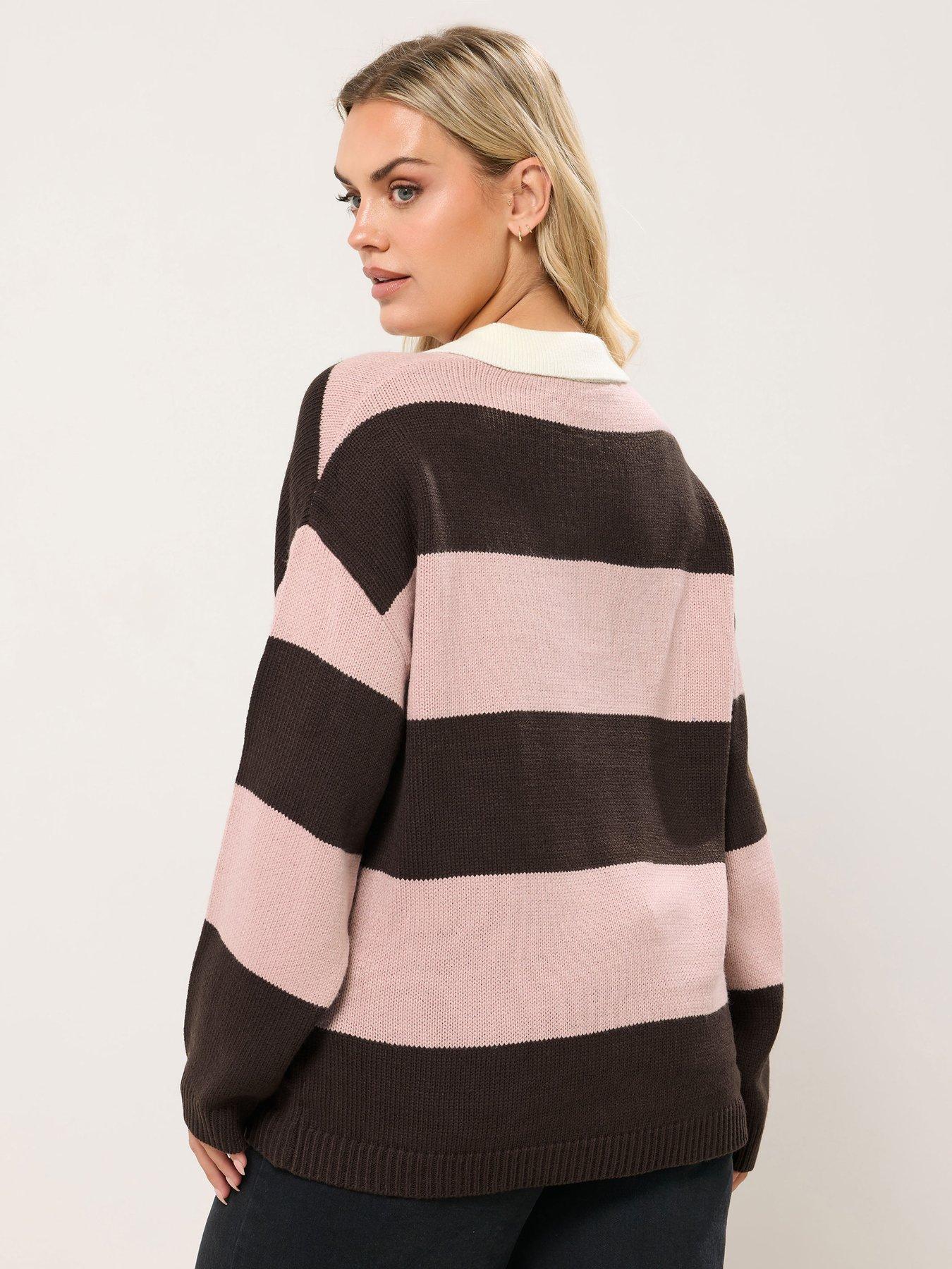 yours-curve-rugby-collar-stripe-jumper-brownstillFront