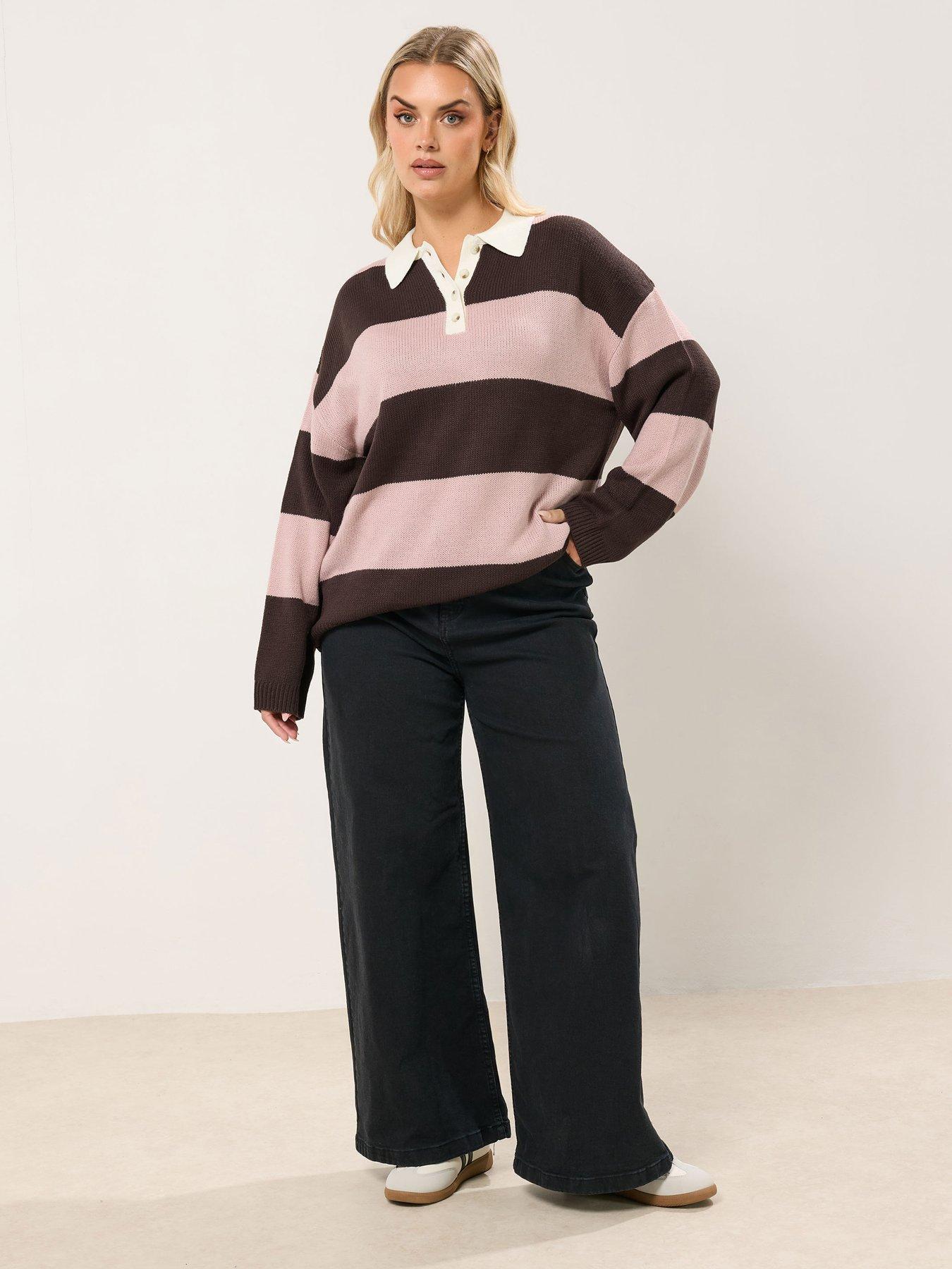 yours-curve-rugby-collar-stripe-jumper-brownback