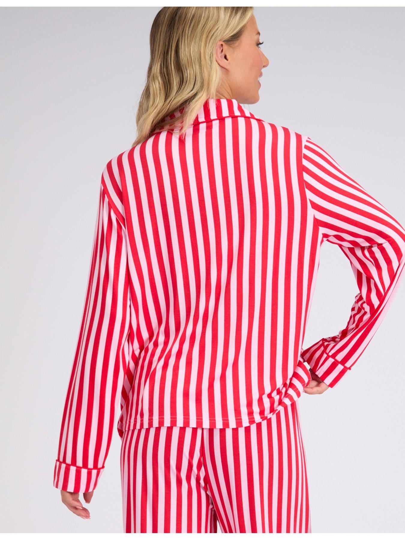boux-avenue-stripe-modal-pyjama-set-redstillFront