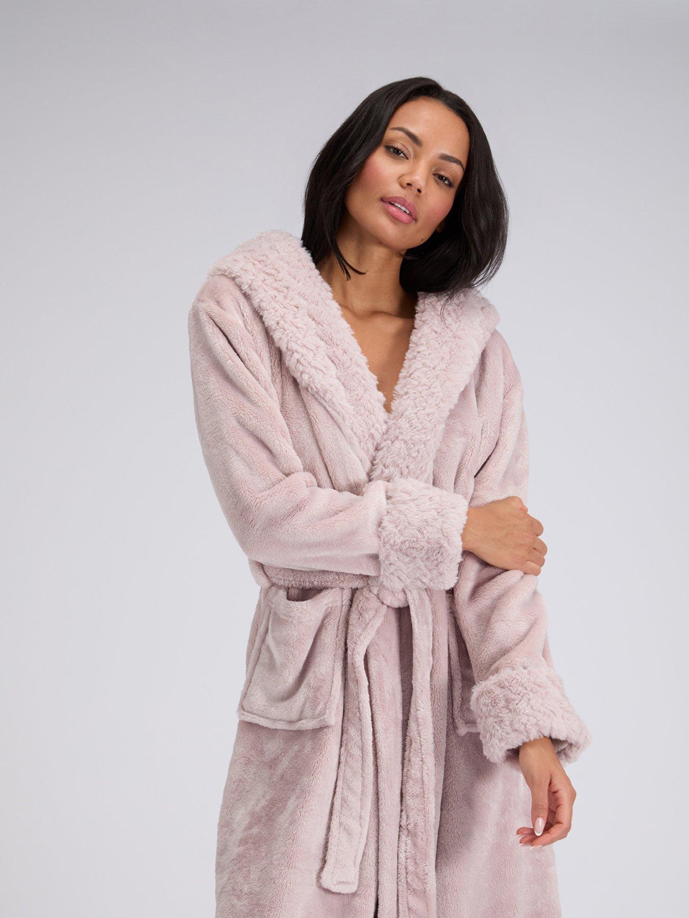 Boux Avenue Fur Heart Long Dressing Gown - Brown