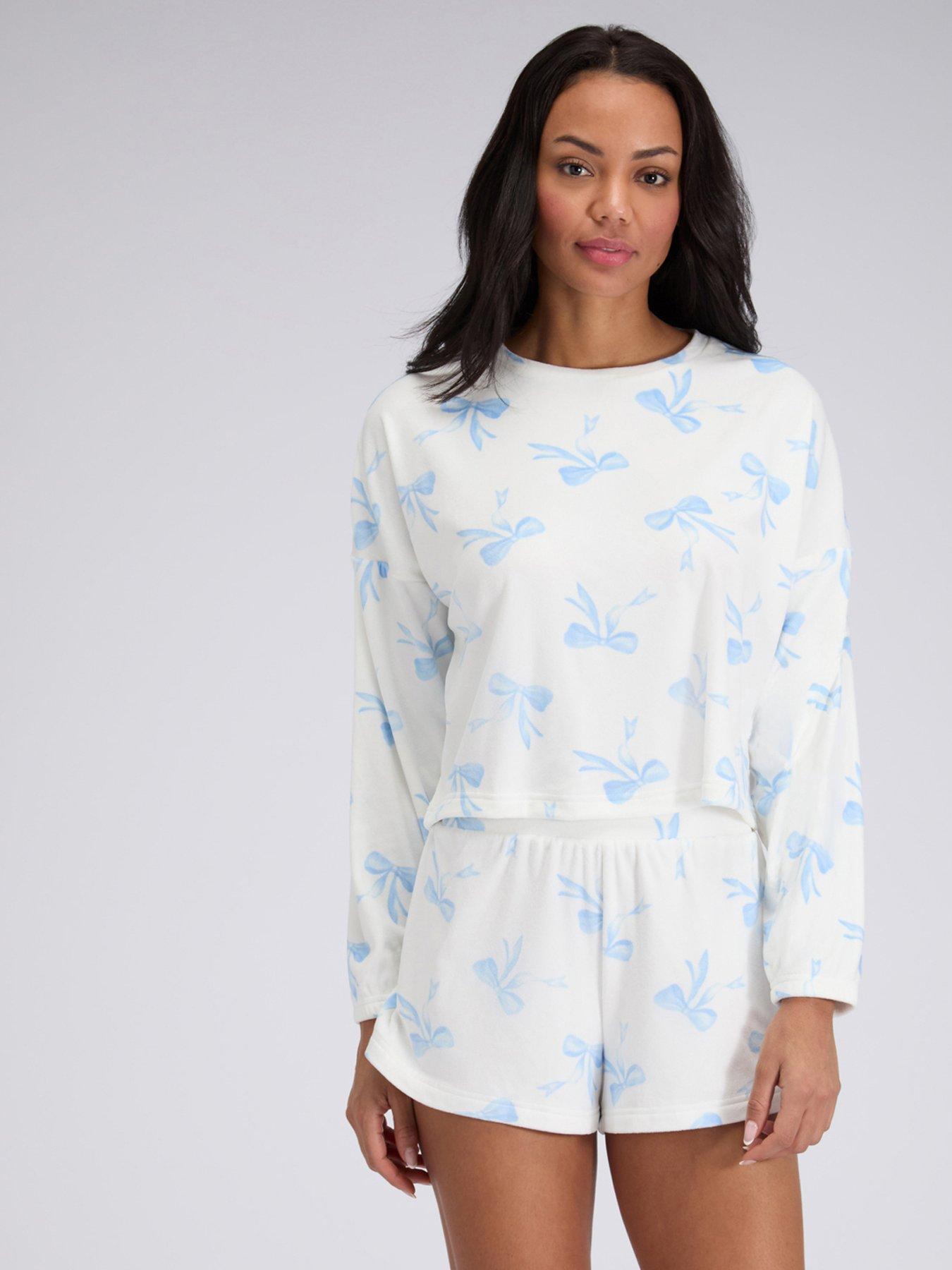 boux-avenue-bow-velour-short-pyjama-set-white