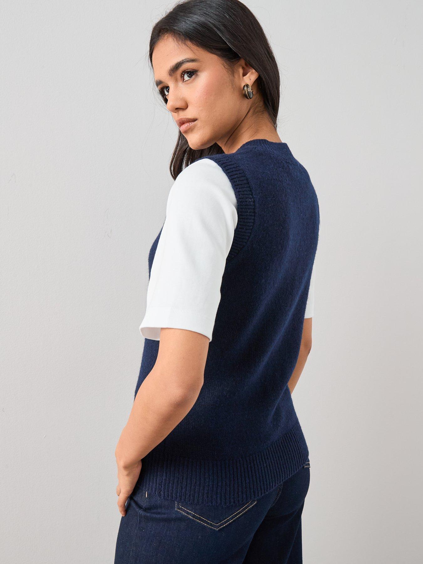 Image 2 of 6 of The Very Collection V Neck Knitted Tank With Wool - Navy