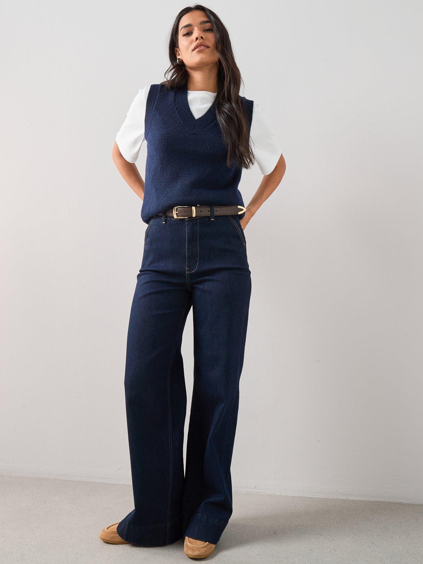 Image 3 of 6 of The Very Collection V Neck Knitted Tank With Wool - Navy