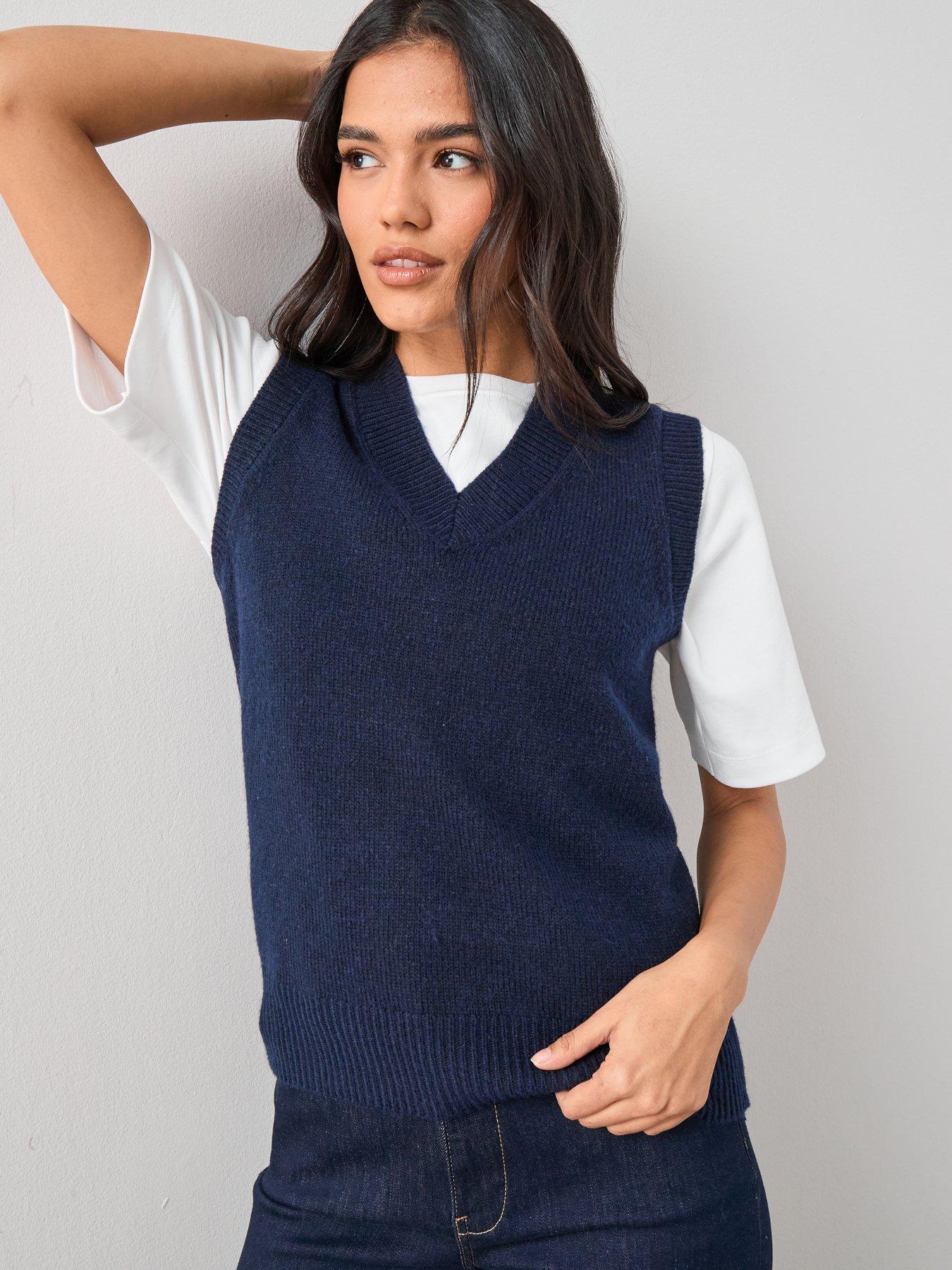 Image 5 of 6 of The Very Collection V Neck Knitted Tank With Wool - Navy