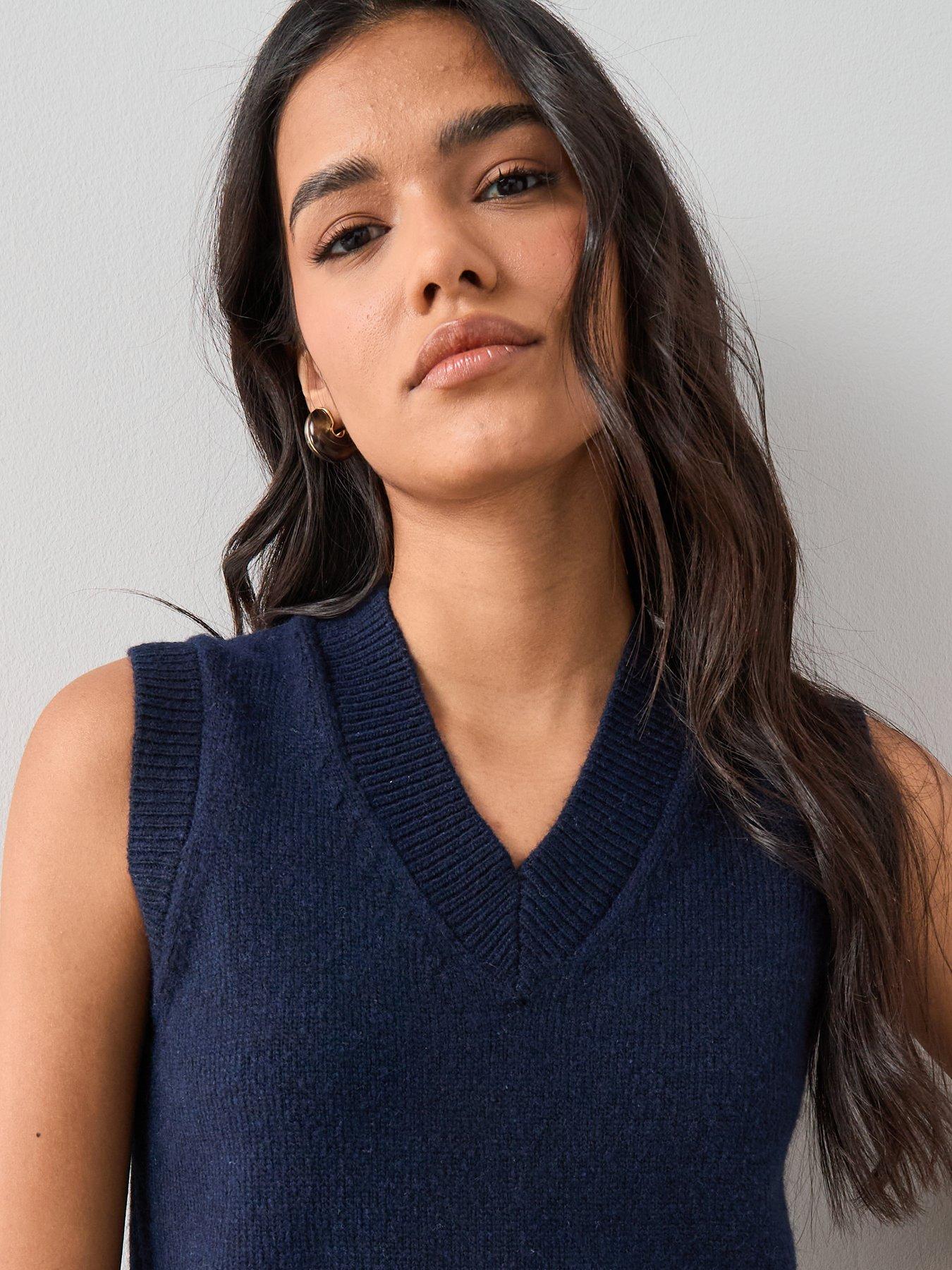 Image 6 of 6 of The Very Collection V Neck Knitted Tank With Wool - Navy