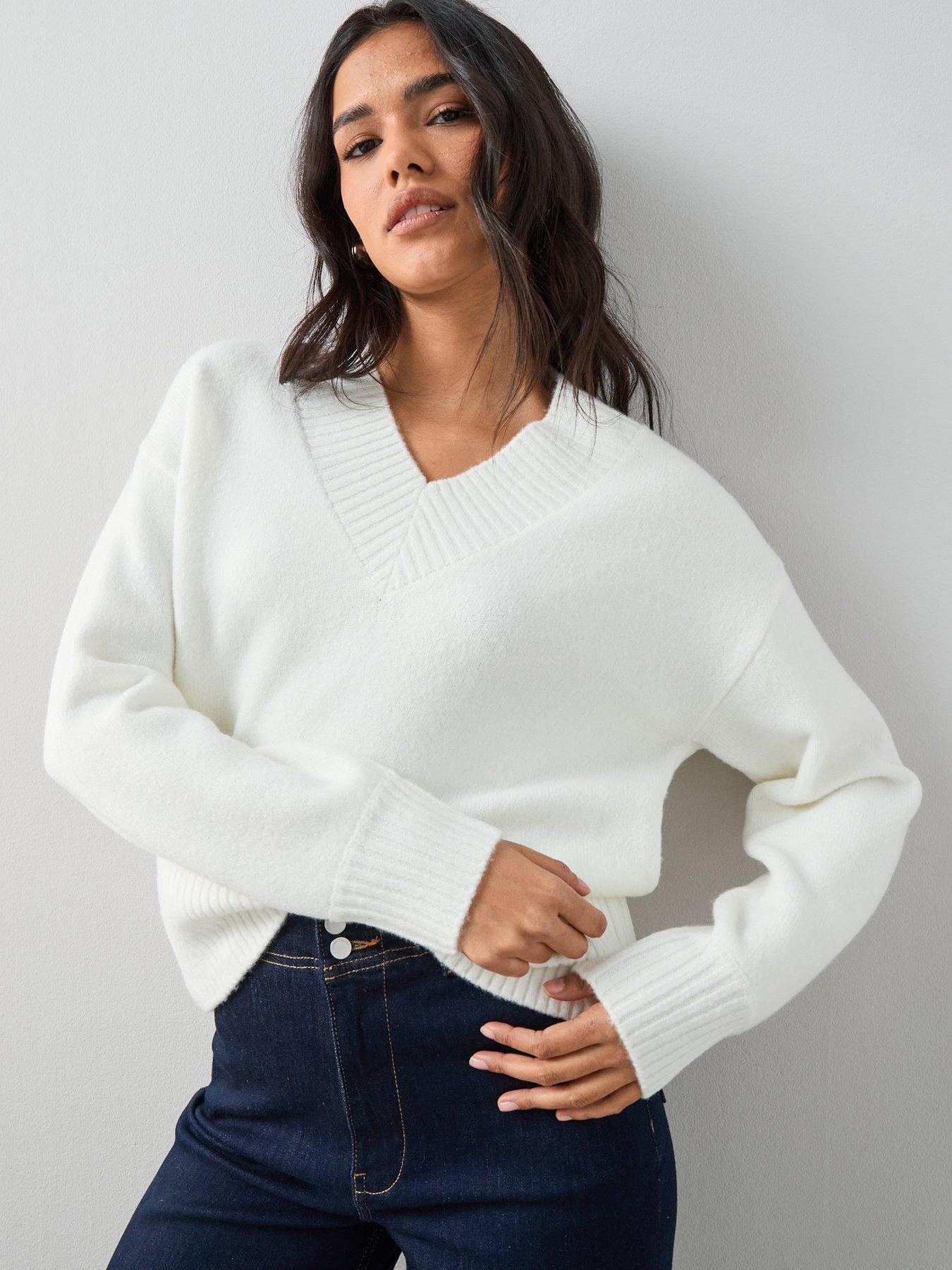 Image 3 of 6 of The Very Collection V Neck Cinched Waist Jumper - Cream