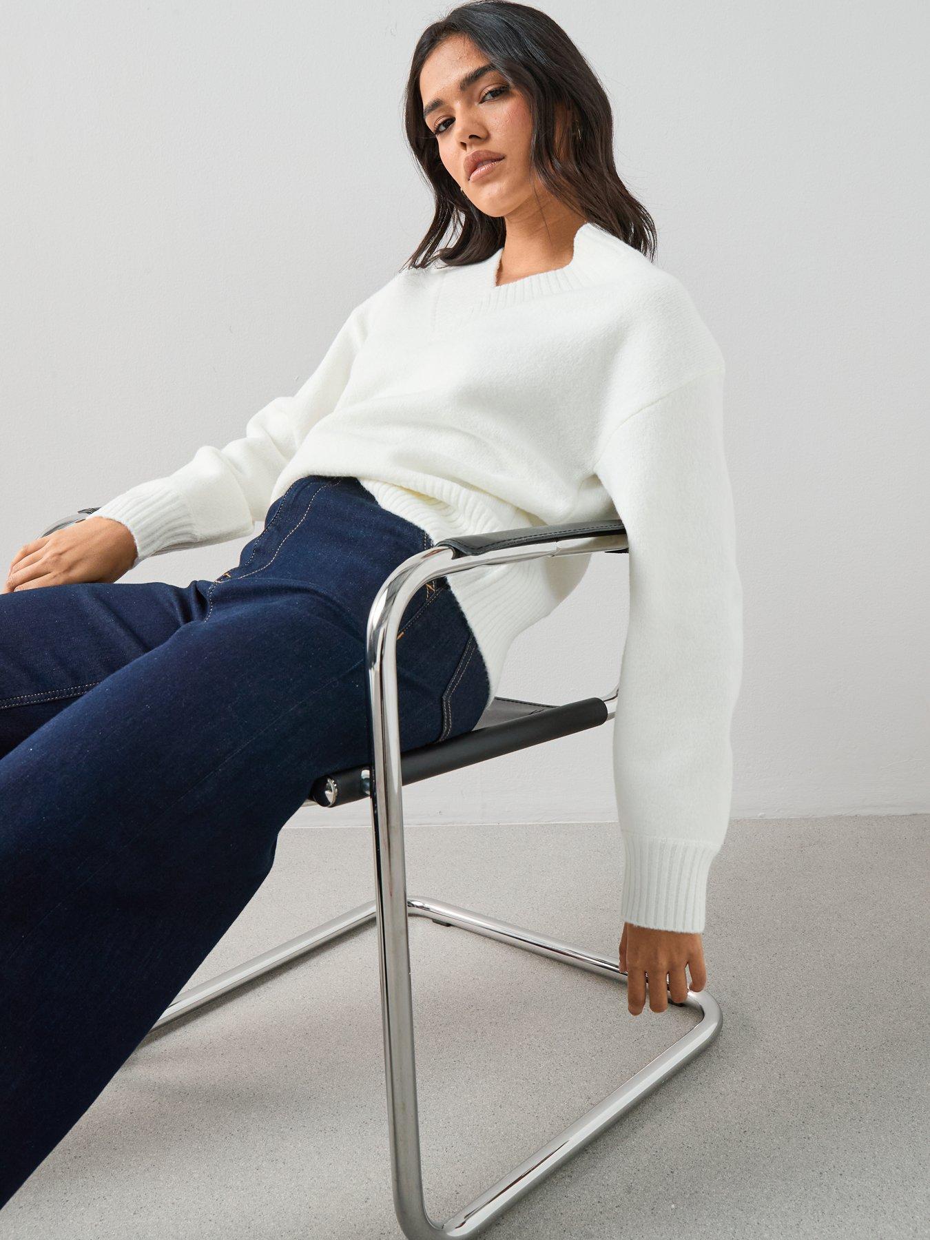 Image 6 of 6 of The Very Collection V Neck Cinched Waist Jumper - Cream