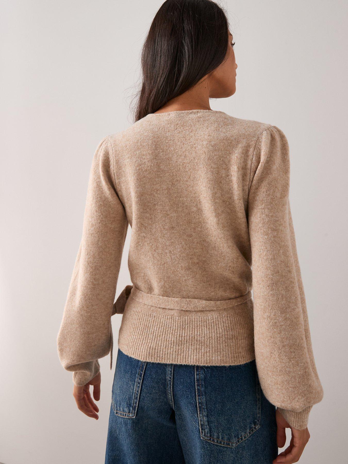 Image 2 of 6 of The Very Collection Wrap Knitted Cardigan With Wool - Beige