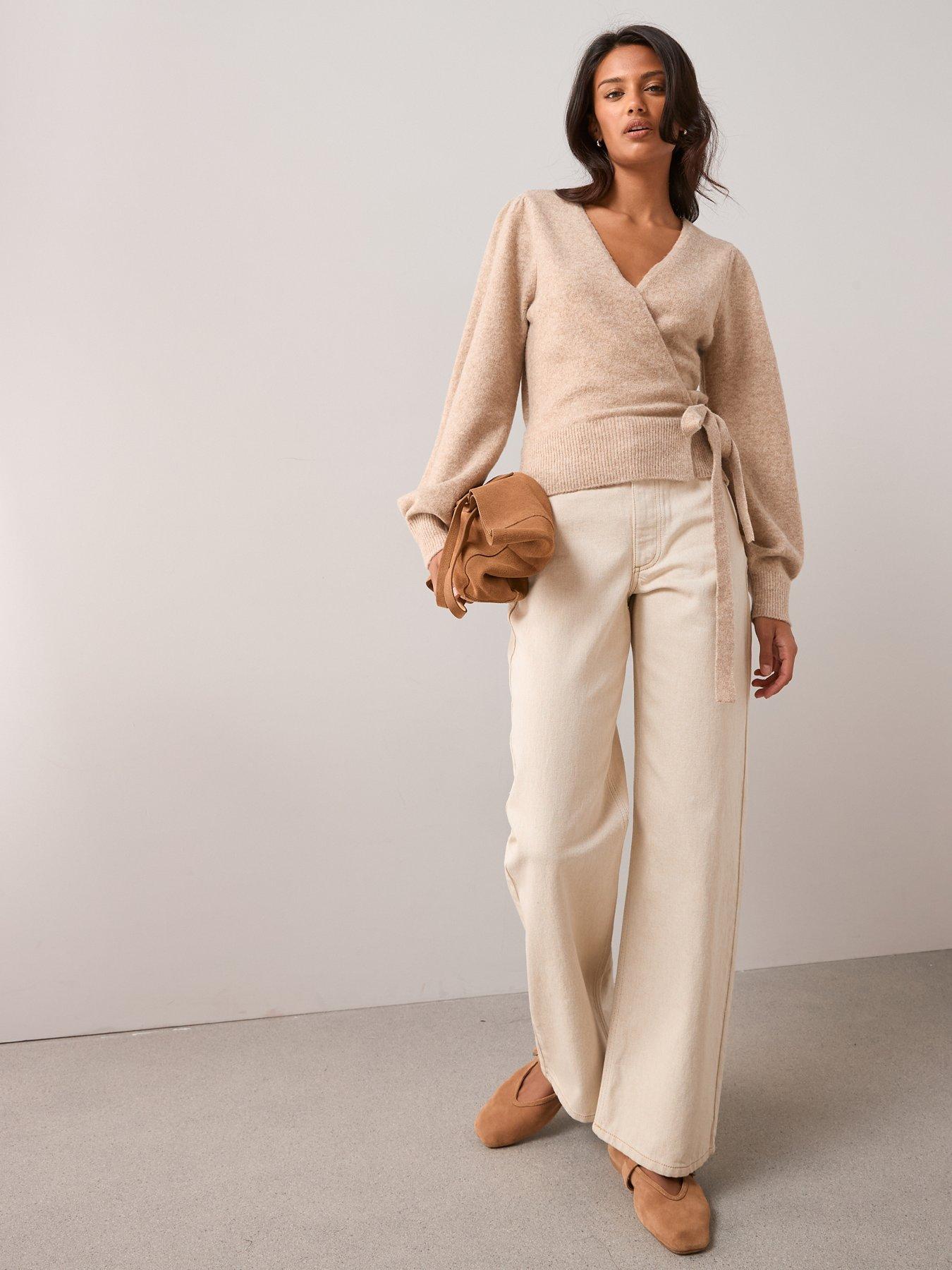 Image 5 of 6 of The Very Collection Wrap Knitted Cardigan With Wool - Beige