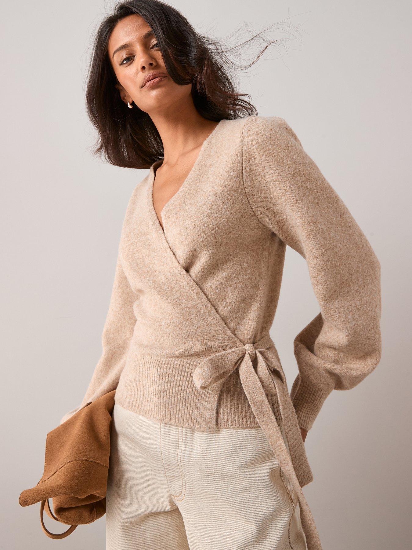 Image 6 of 6 of The Very Collection Wrap Knitted Cardigan With Wool - Beige