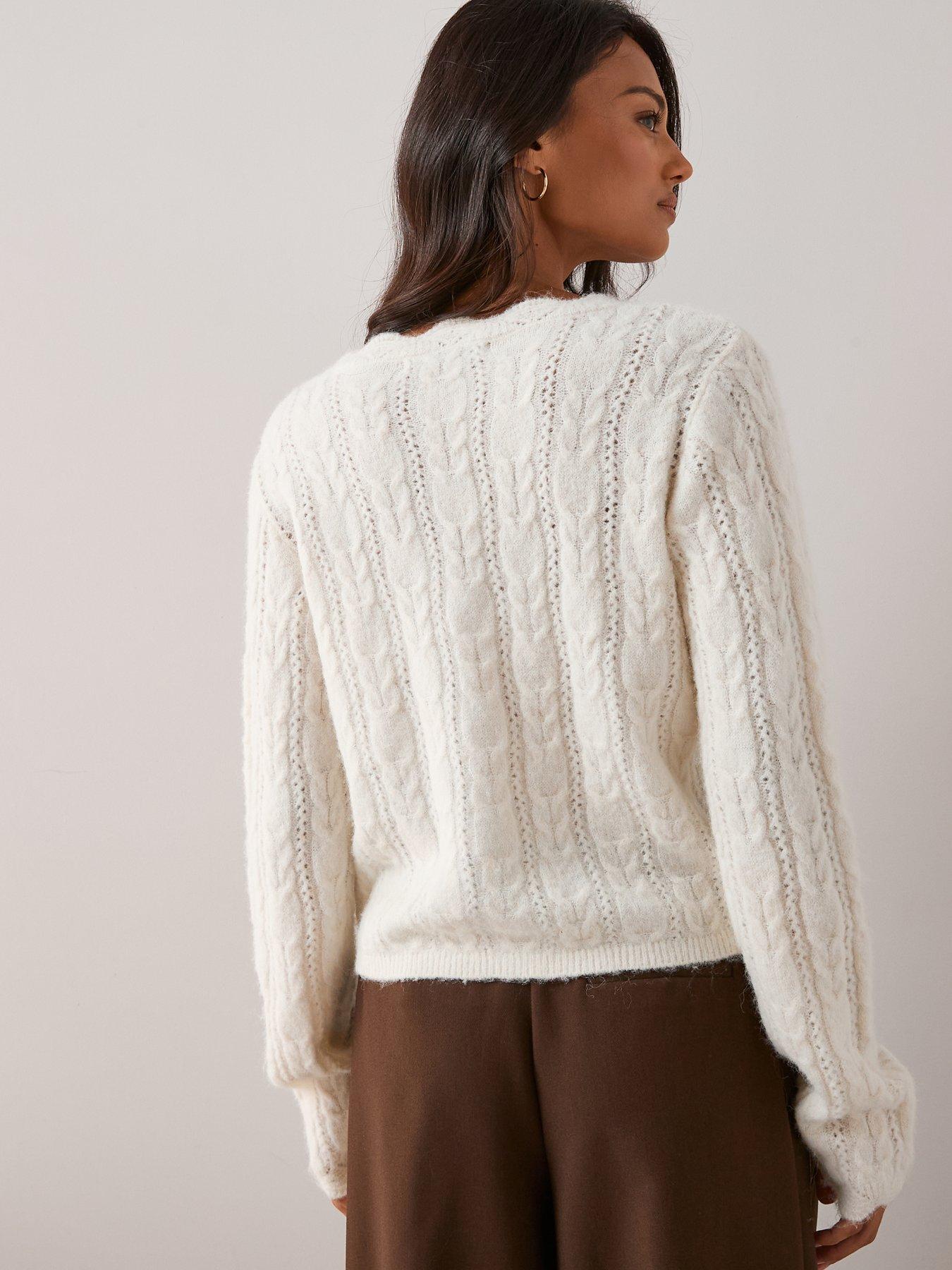 Image 2 of 6 of The Very Collection V Neck Pointelle Cardigan With Wool - Cream