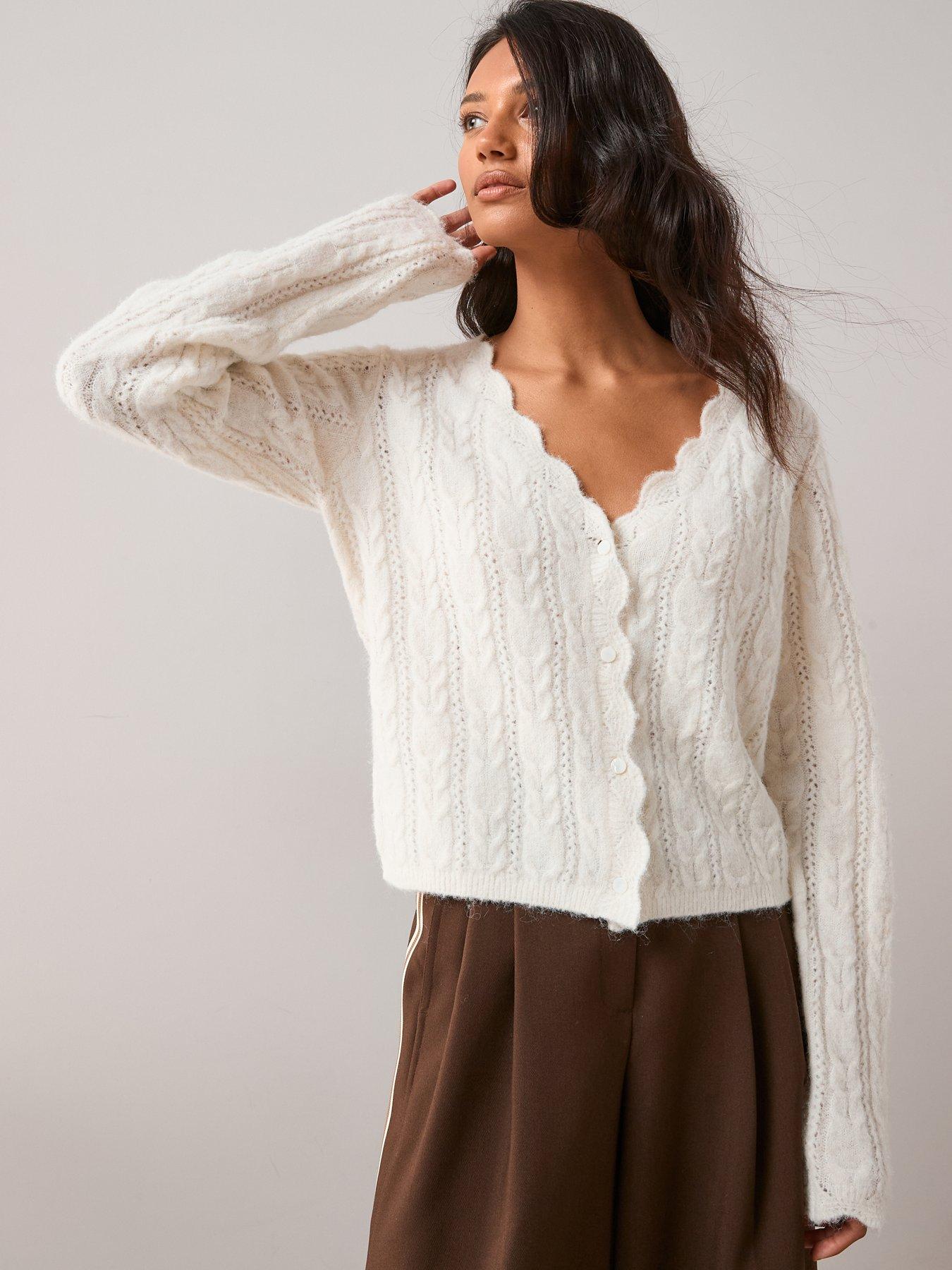 Image 5 of 6 of The Very Collection V Neck Pointelle Cardigan With Wool - Cream