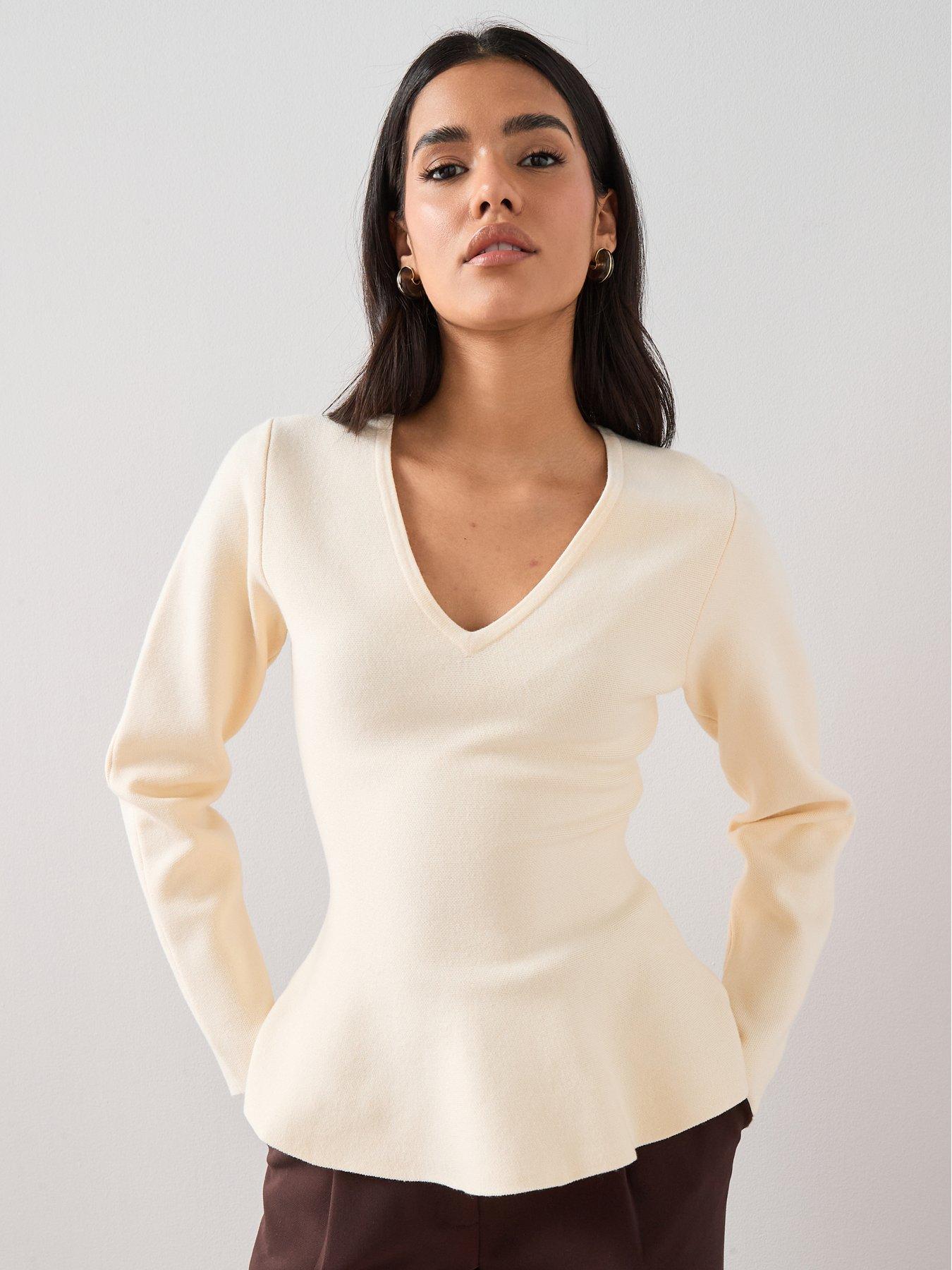 the-very-collection-compact-knit-v-neck-peplum-jumper-yellowfront