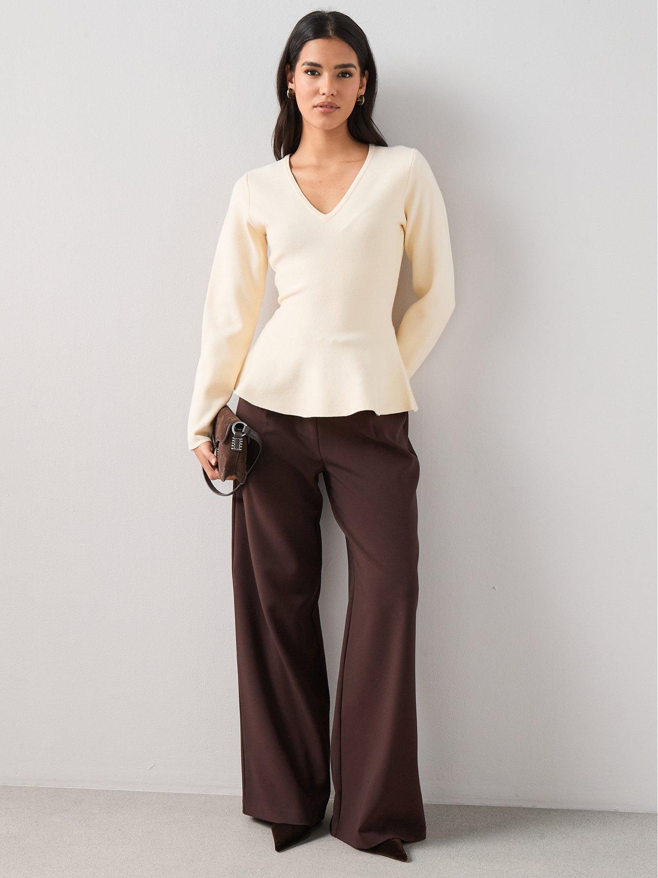 the-very-collection-compact-knit-v-neck-peplum-jumper-yellowback