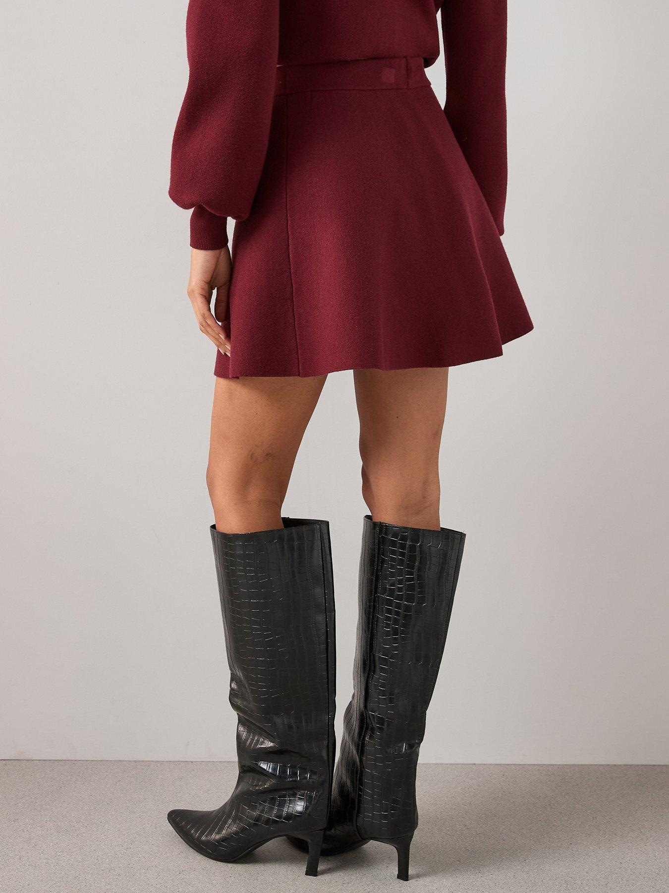 Image 2 of 6 of The Very Collection Compact Knitted Mini Skirt Co-ord - Burgundy - Red