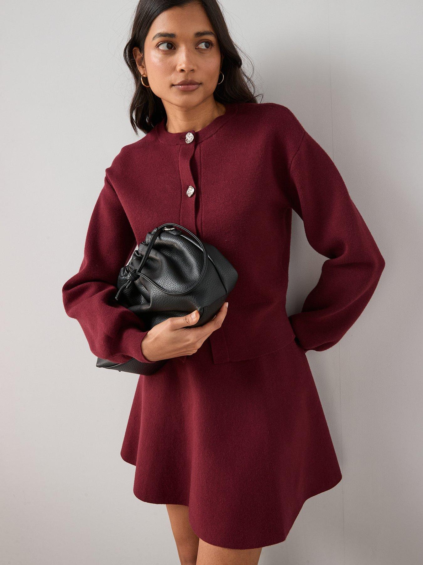 Image 3 of 6 of The Very Collection Compact Knitted Mini Skirt Co-ord - Burgundy - Red
