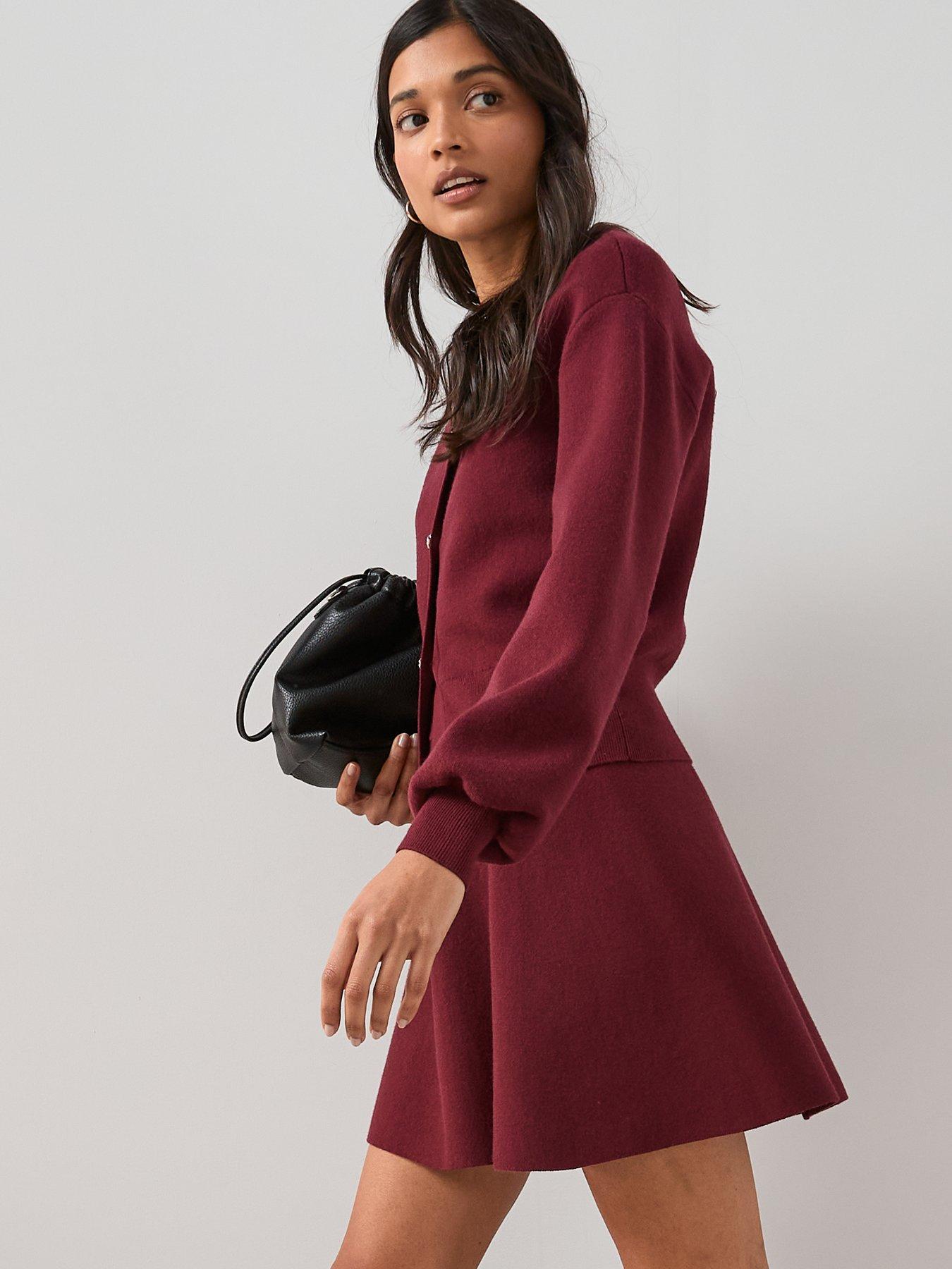 Image 5 of 6 of The Very Collection Compact Knitted Mini Skirt Co-ord - Burgundy - Red