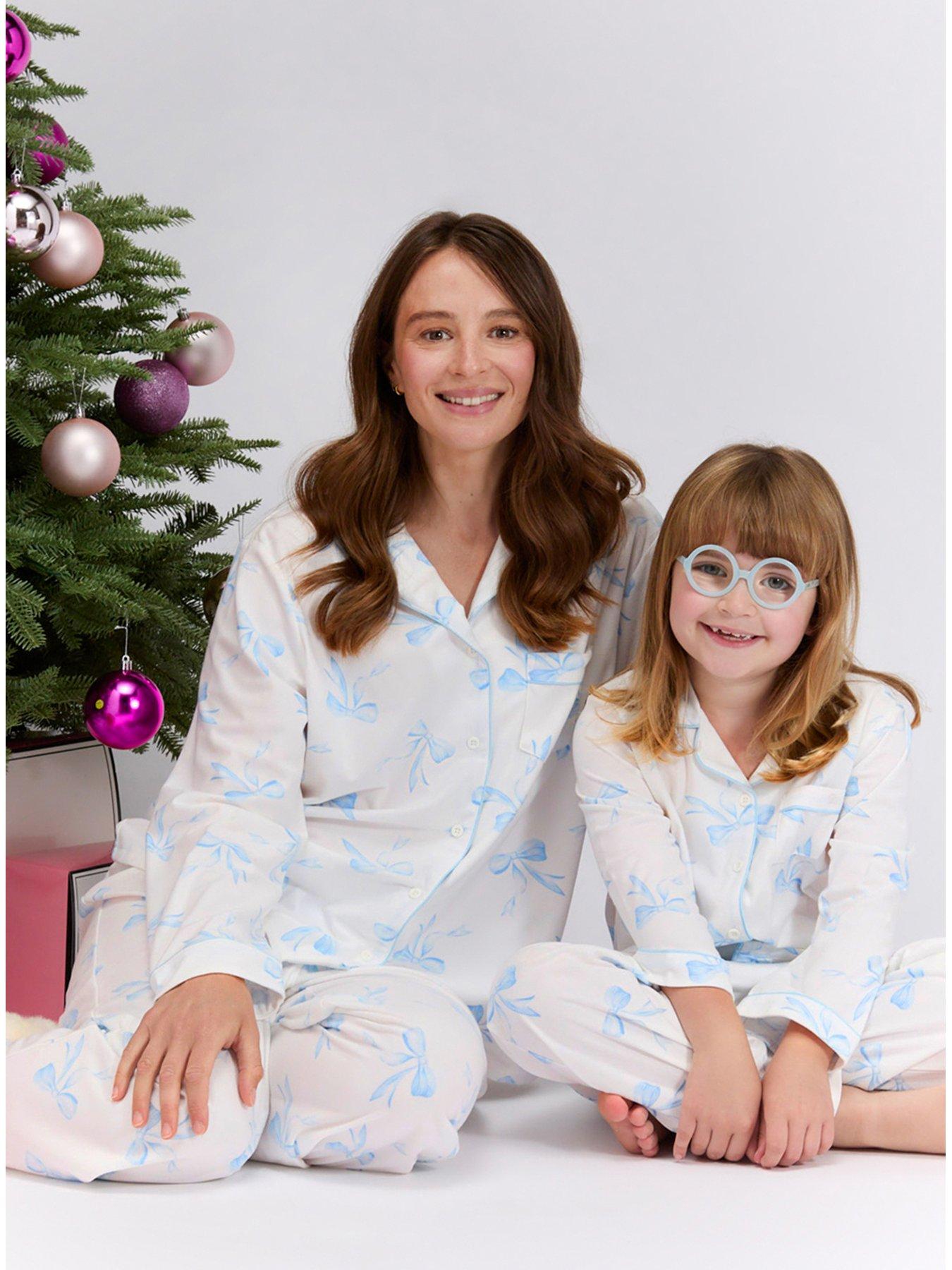 Boux Avenue Ladies Bow Print Pyjama In A Bag - White  &  Blue Print