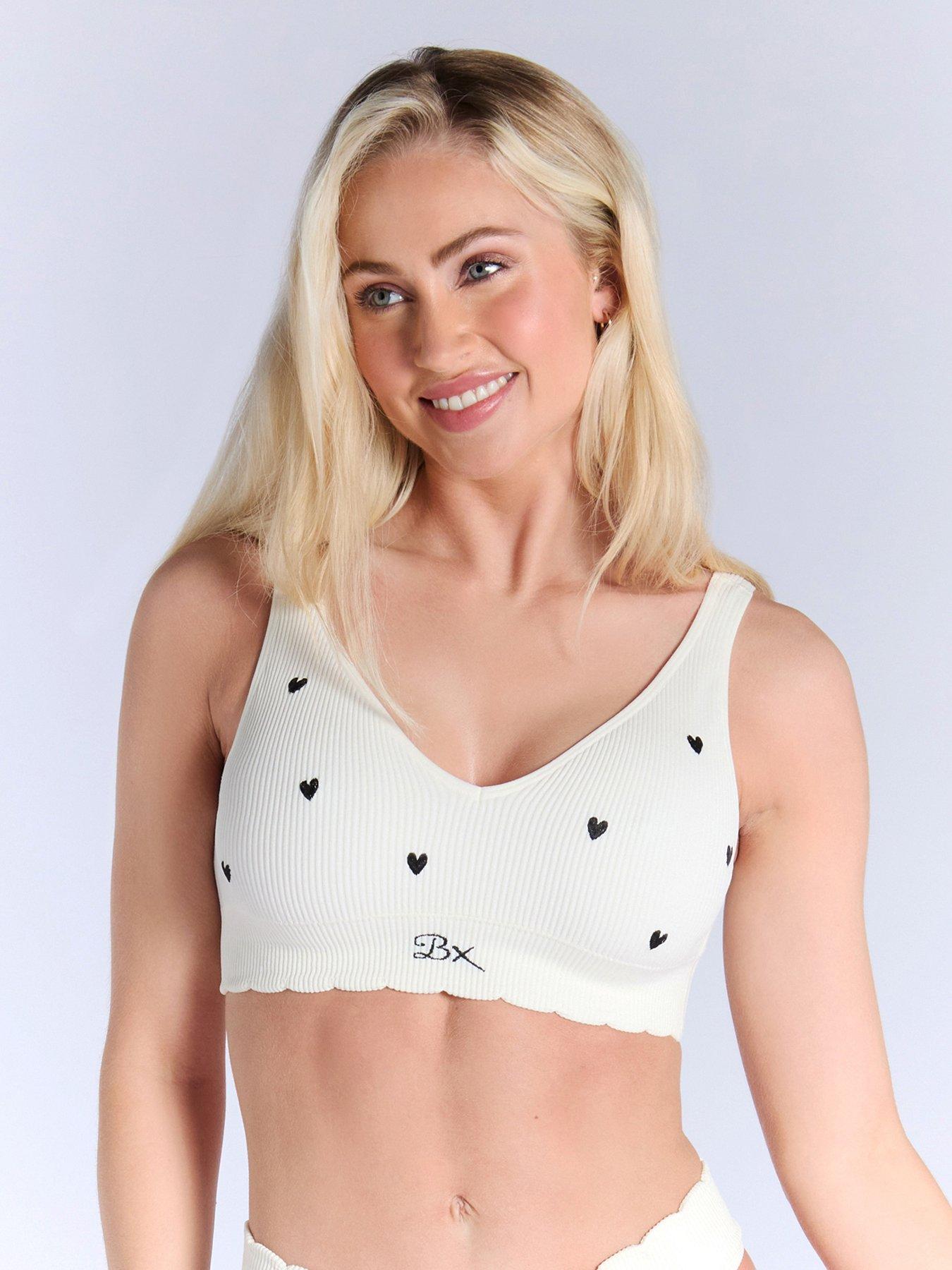 Boux Avenue Mono Heart Embroidered Bralette - Cream