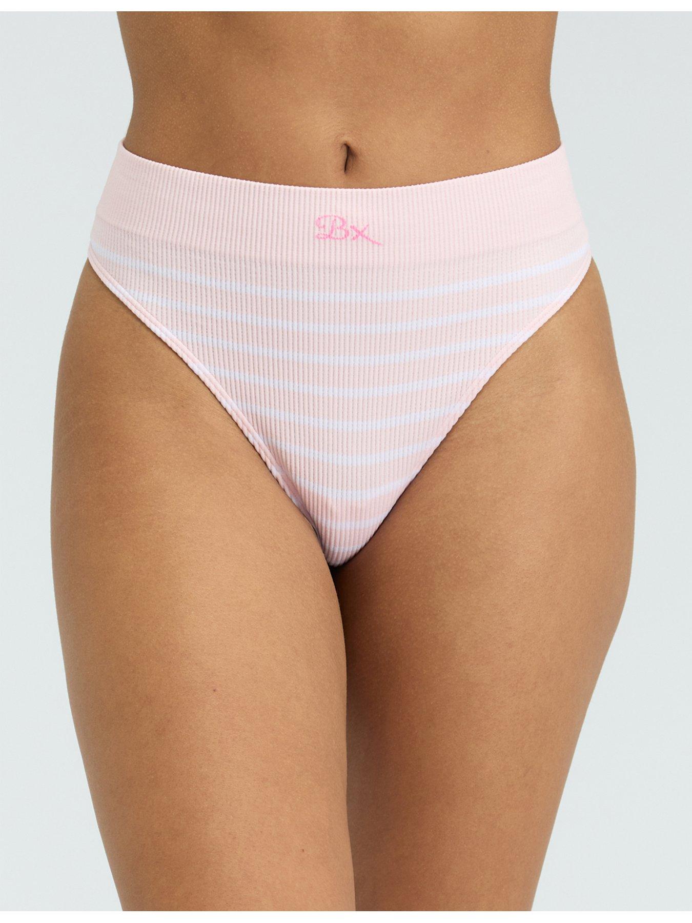 boux-avenue-rib-seamless-stripe-thong-pink